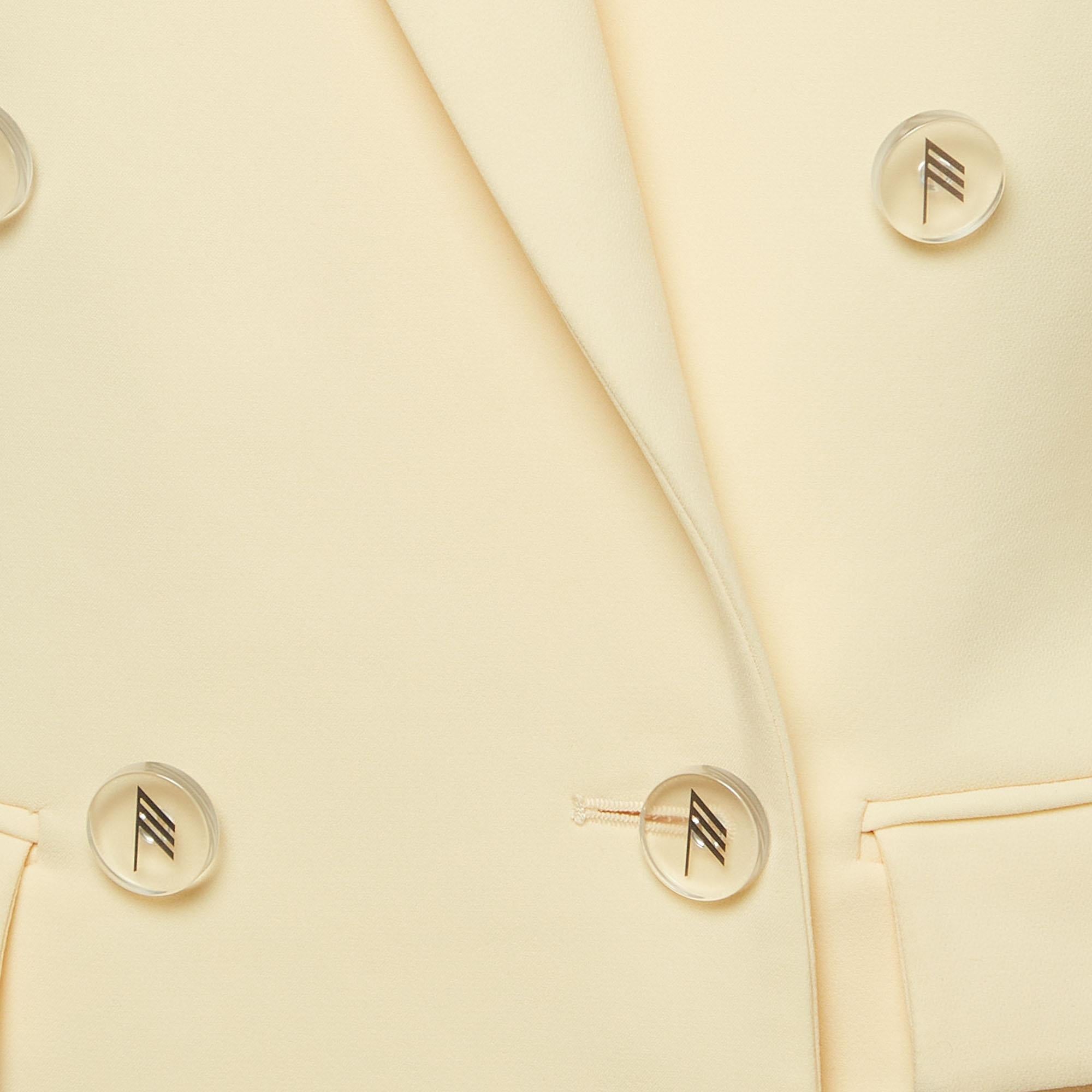 The Attico Pastel Yellow Stretch Knit Double Breasted April Blazer M In Excellent Condition For Sale In Dubai, Al Qouz 2