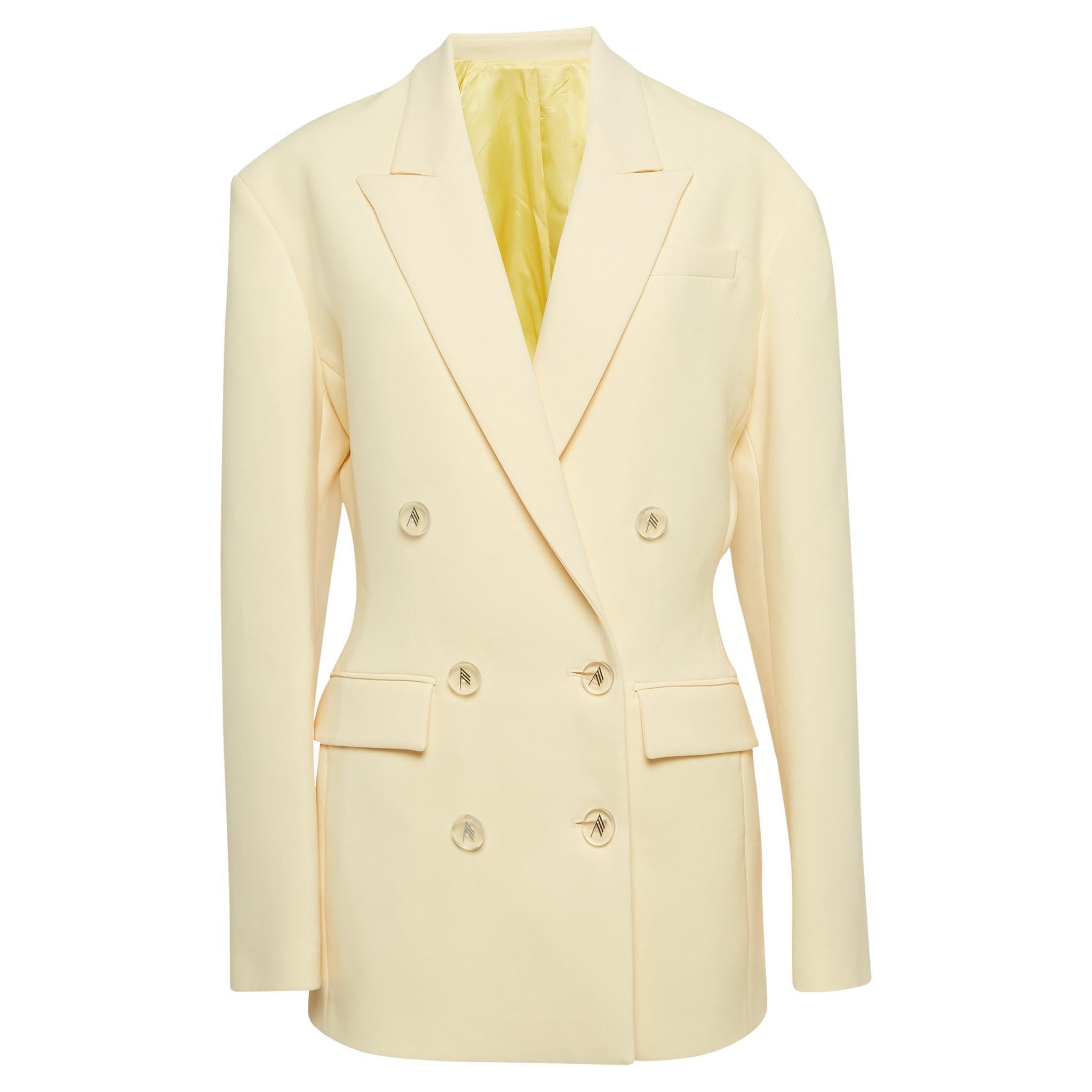 The Attico Pastel Yellow Stretch Knit Double Breasted April Blazer M For Sale