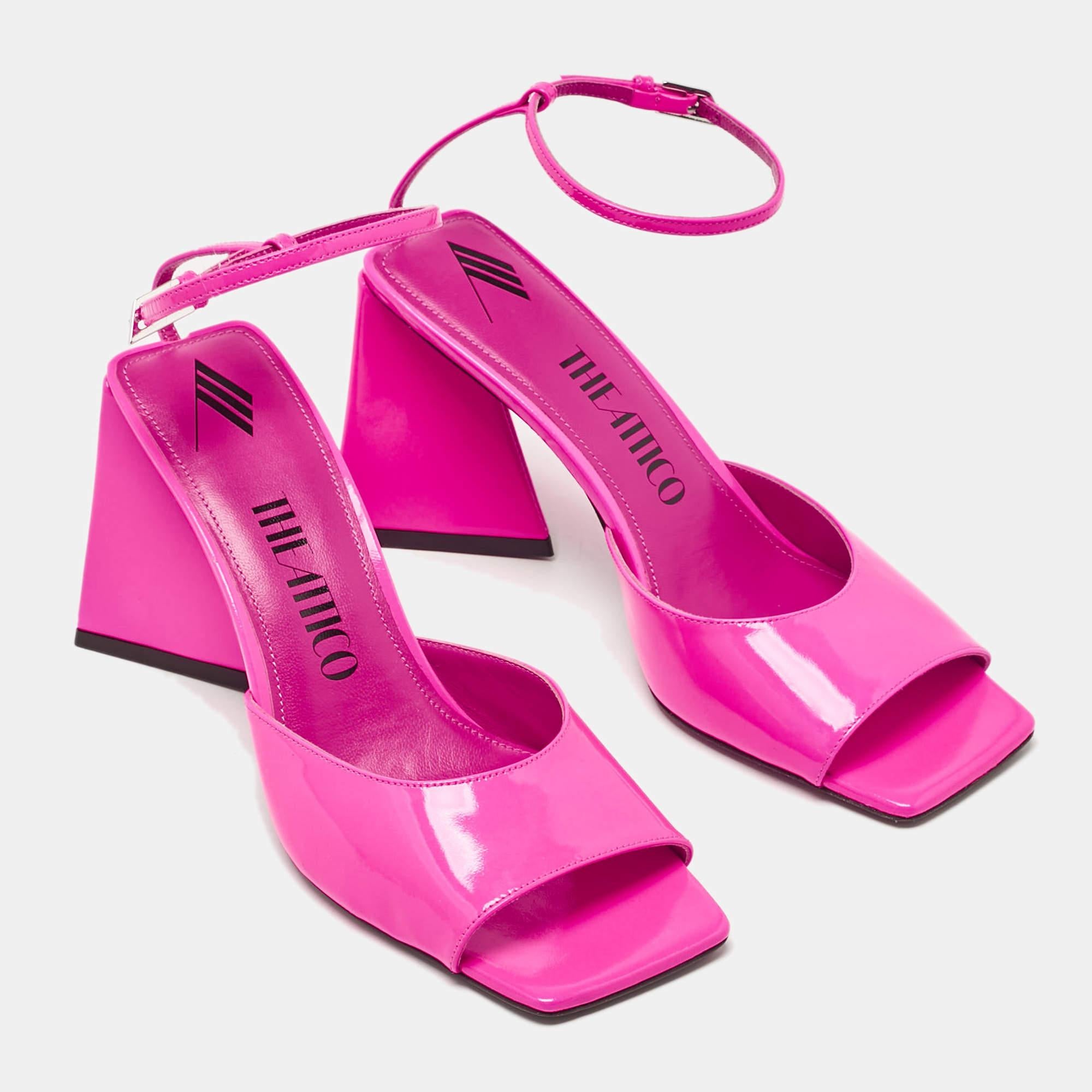 The Attico Sandales à lanières à la cheville en cuir rose, taille 40 Excellent état - En vente à Dubai, Al Qouz 2
