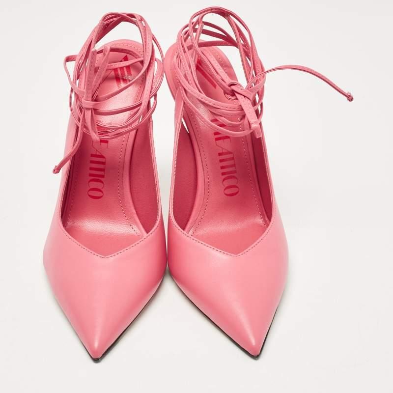 The Attico Pink Leather Venus Ankle Tie Pumps Size 38 In New Condition For Sale In Dubai, Al Qouz 2