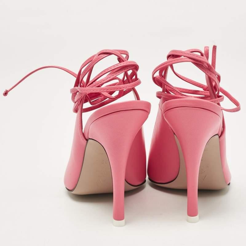 The Attico Pink Leather Venus Ankle Tie Pumps Size 38 For Sale 1