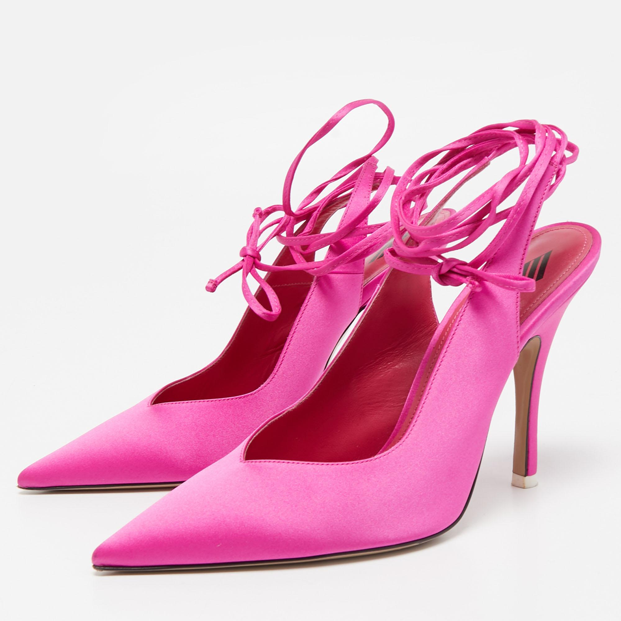 Women's The Attico Pink Satin Venus Ankle Wrap Pumps Size 38 For Sale