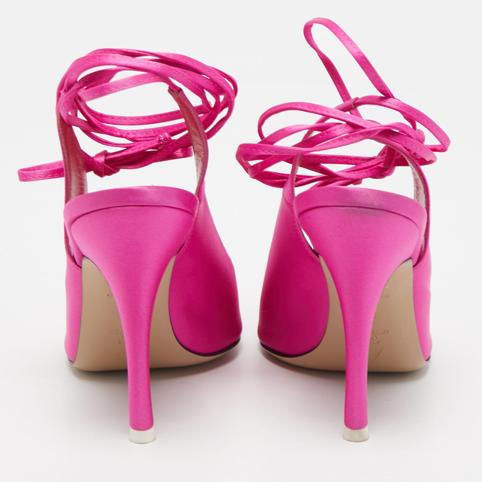 The Attico Pink Satin Venus Ankle Wrap Pumps Size 38 For Sale 4