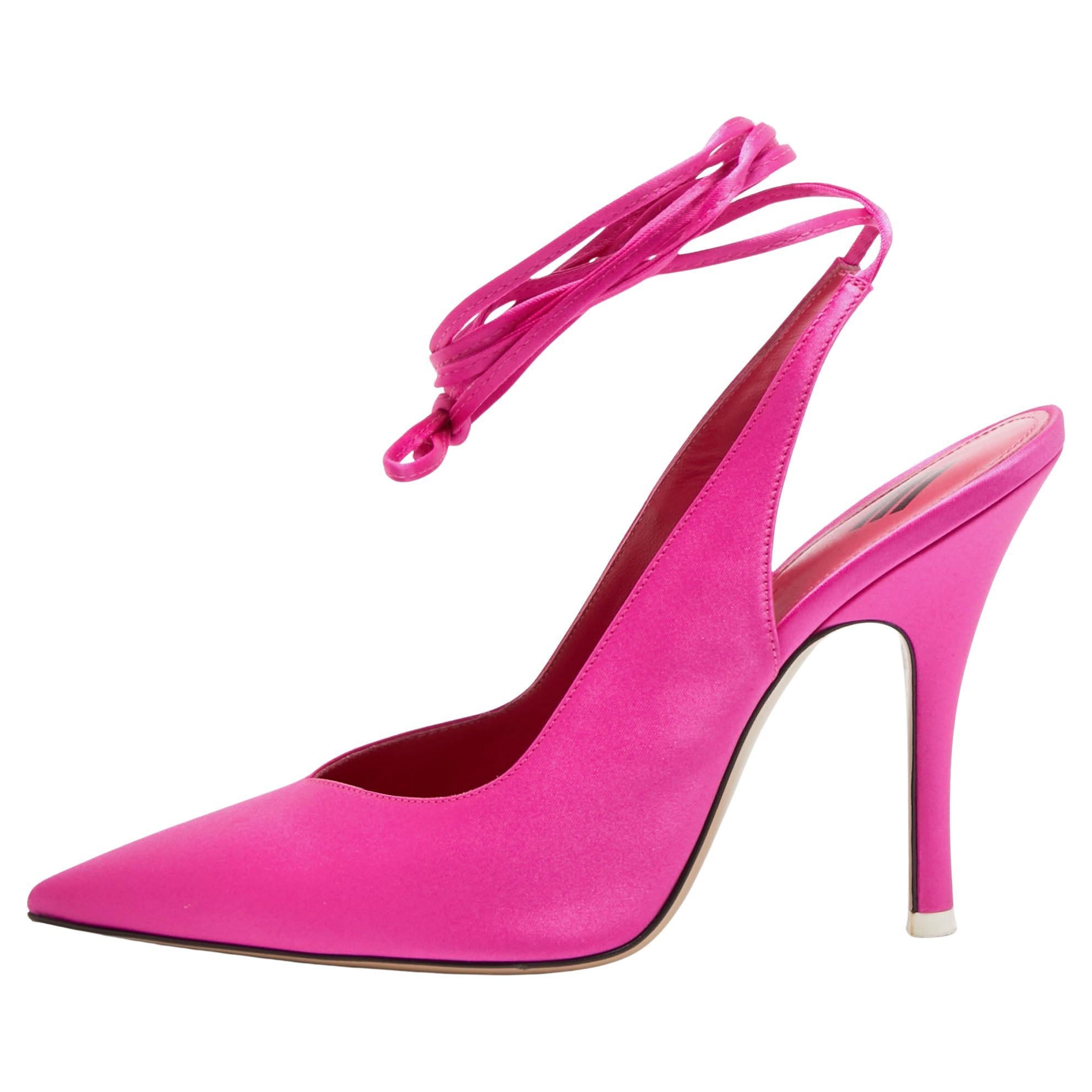The Attico Pink Satin Venus Ankle Wrap Pumps Size 38 For Sale