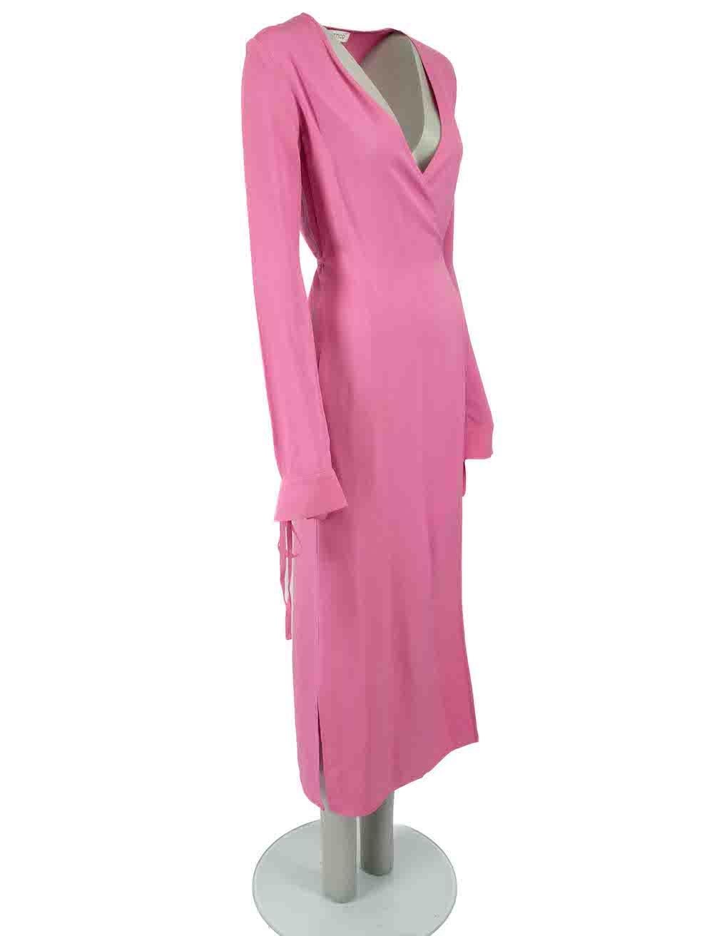 CONDITION is Very good. Minimal wear to dress is evident. Minimal discoloured marks to left bust on this used Attico designer resale item.
 
 Details
 Pink
 Synthetic
 Wrap dress
 Long sleeves
 Midi
 V-neck
 2x Side pockets
 
 Made in Italy

