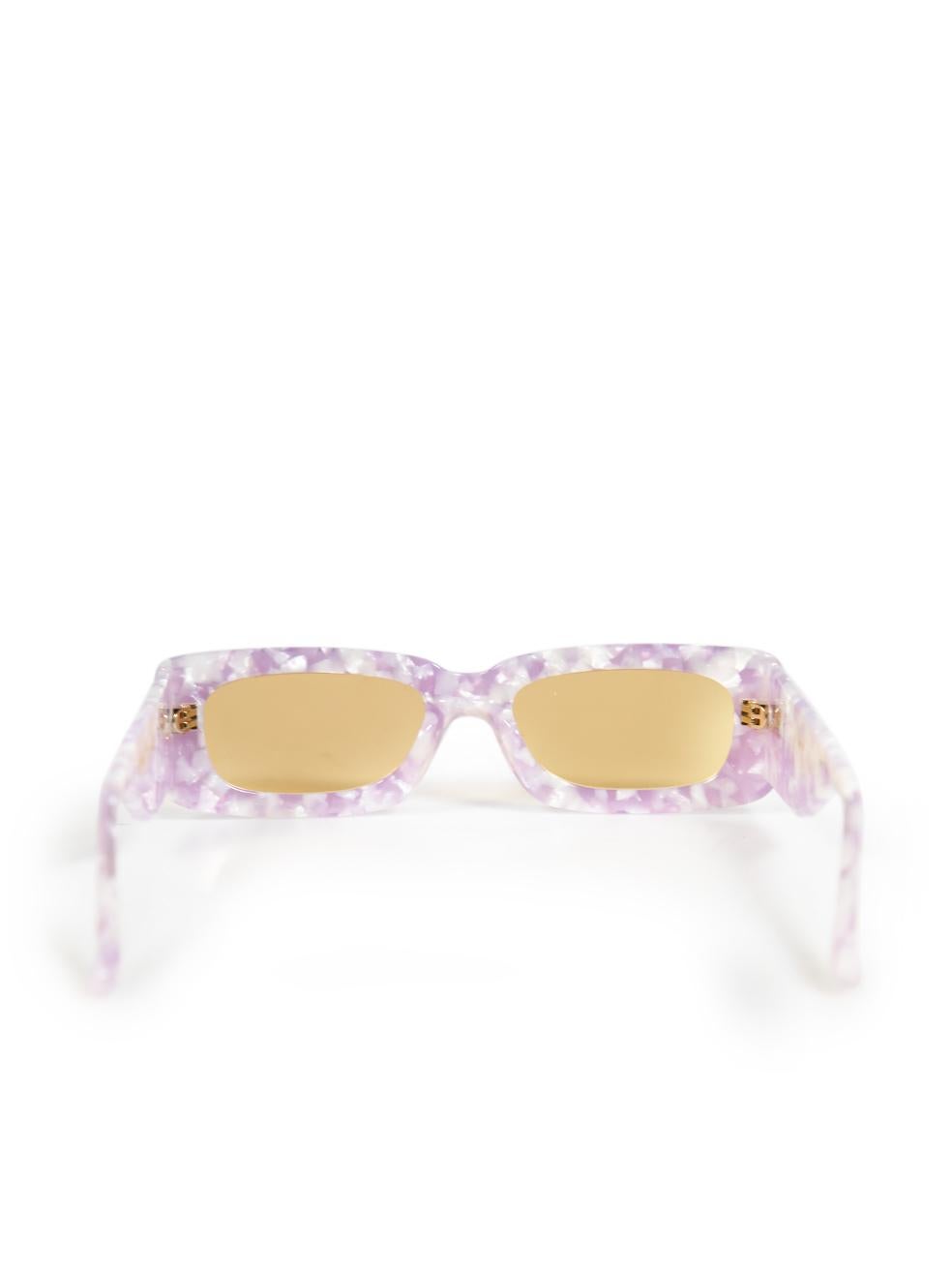 Beige The Attico Purple Marbled Rectangle Sunglasses For Sale