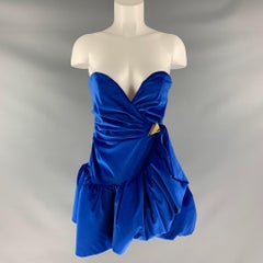THE ATTICO Royal Blue Velour Cotton & Elastane Ruffled Size 4 Cocktail Dress