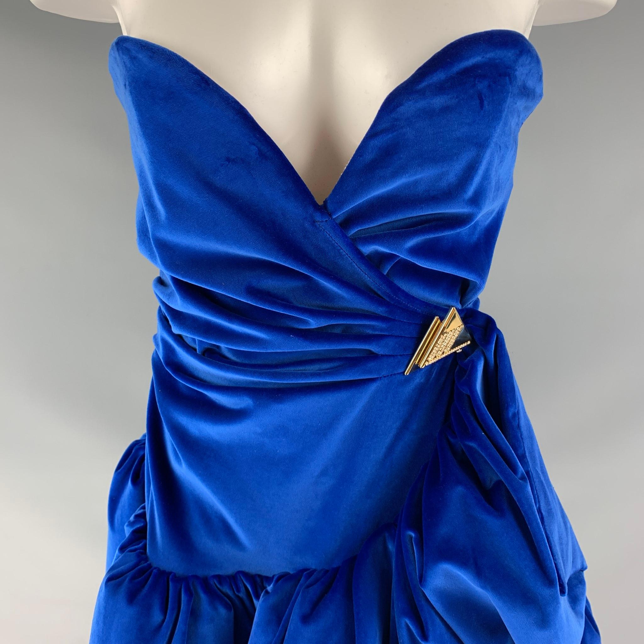 THE ATTICO Royal Blue Velour Cotton & Elastane Ruffled Size 4 Cocktail Dress 1