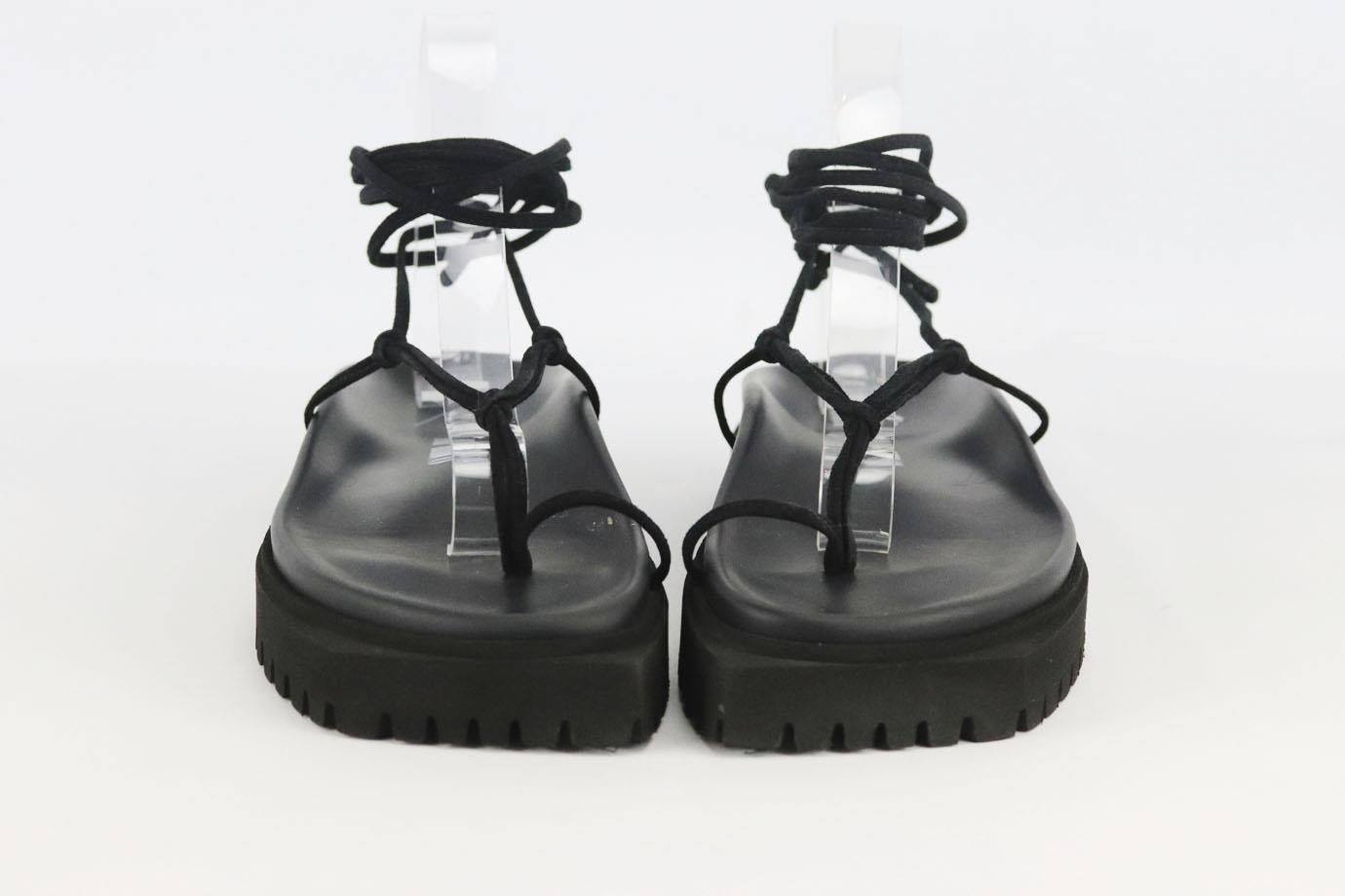 The Attico suede platform sandals. Black. Lace up fastening at side. Comes with dustbag. Size: EU 39 (UK 6, US 9). Insole: 9.6 in. Heel: 1 in Very good condition - Light wear to soles and upper material; see pictures.
