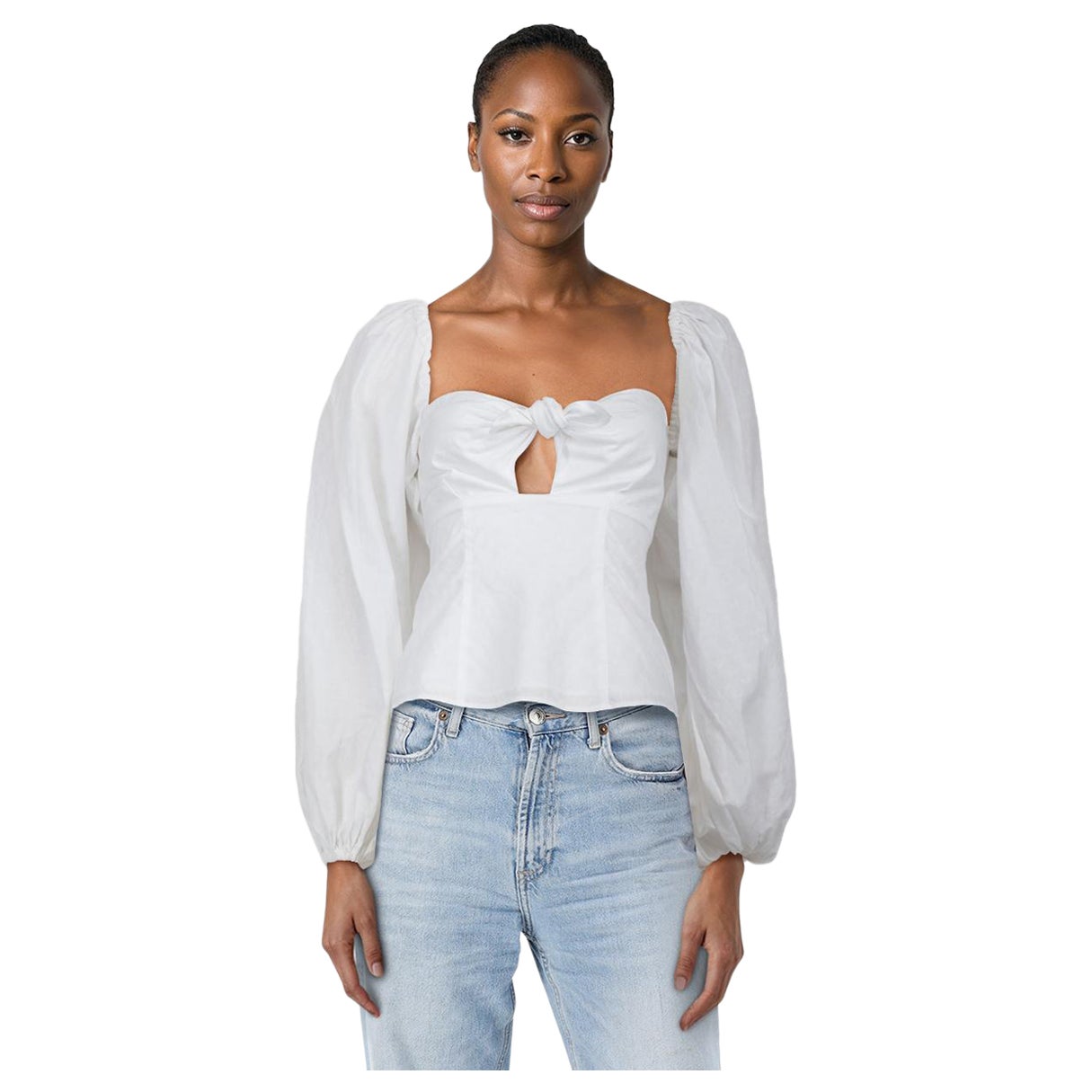 El Attico Top Blanco Cuello Cuadrado Lazo Delantero Talla XXS en venta