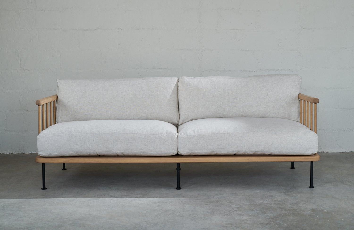South African The Atticus Sofa Iroko Wood, Linen Upholstery by erf woodwork
