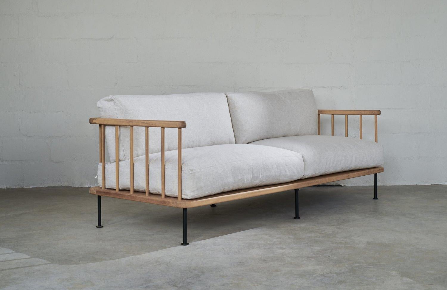 Hand-Crafted The Atticus Sofa Iroko Wood, Linen Upholstery by erf woodwork