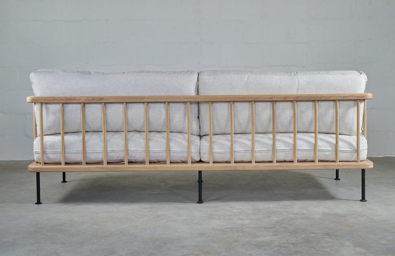 The Atticus Sofa Iroko Wood, Linen Upholstery by erf woodwork In New Condition In Bitou, ZA