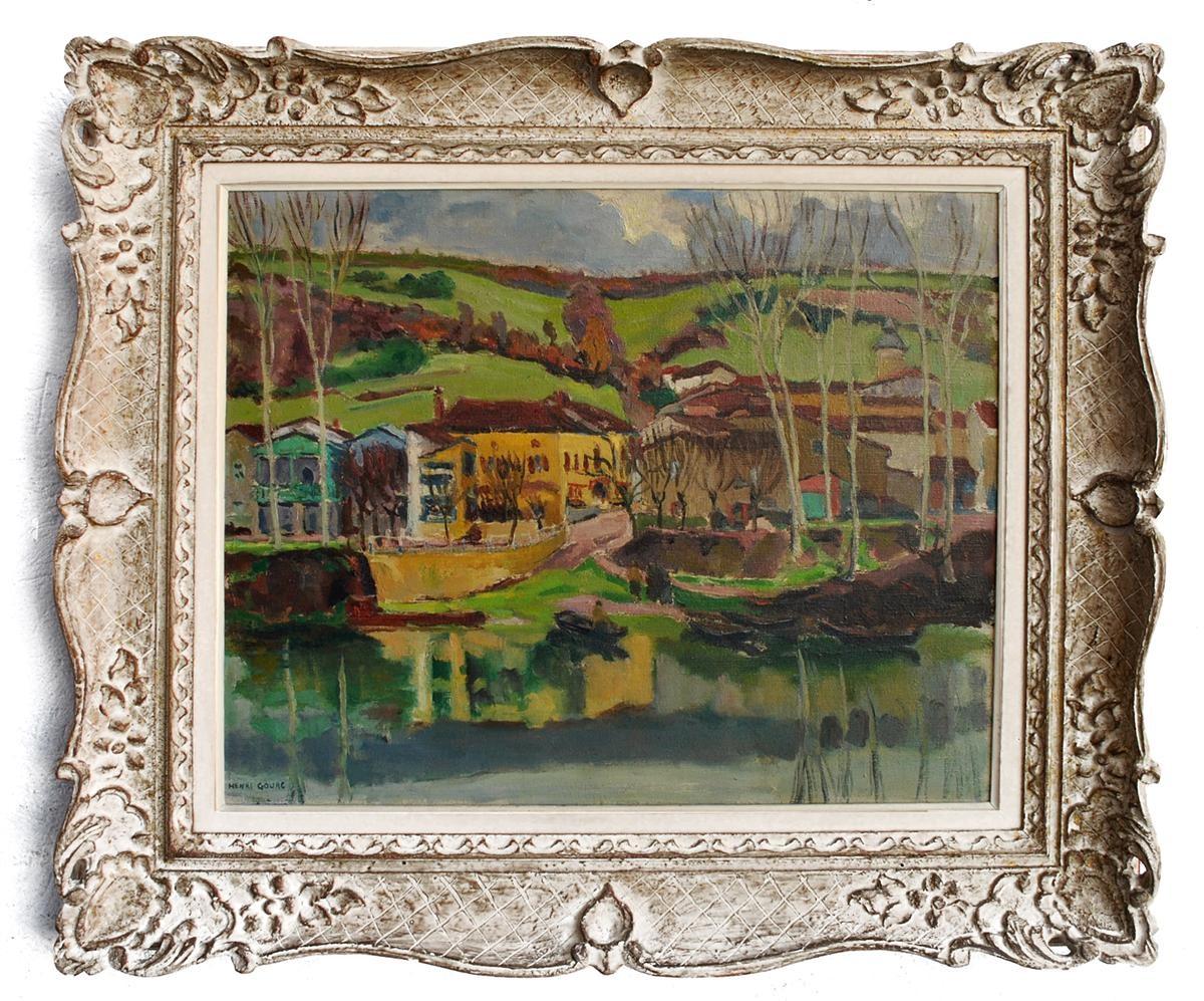 Landscape representing Avalats near Albi ( South West of France) in 1949, Henri Gourc signed. French School dated 1949 canvas size 65 cm by 54 cm frame size 88 cm by 78 cm. Annotated 