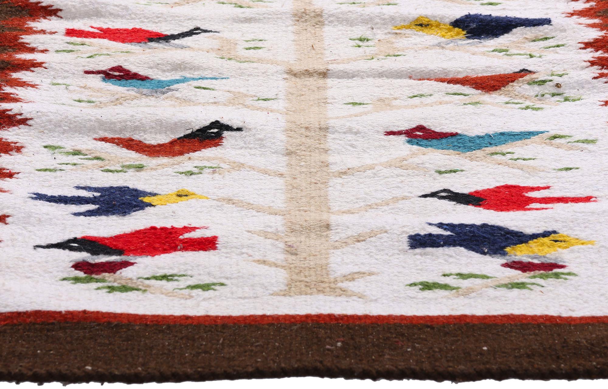 79257 Vintage Tree of Life Southwest Rug, 02'03 x 03'04. Handwoven in the mid-20th century by a master Dine artisan, this exceptional wool textile embodies the profound spiritual artistry and symbolic storytelling that define the Tree of Life