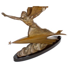 "Der Flieger" Bronze-Skulptur im Art Deco-Stil von Frederic Focht:: um 1925