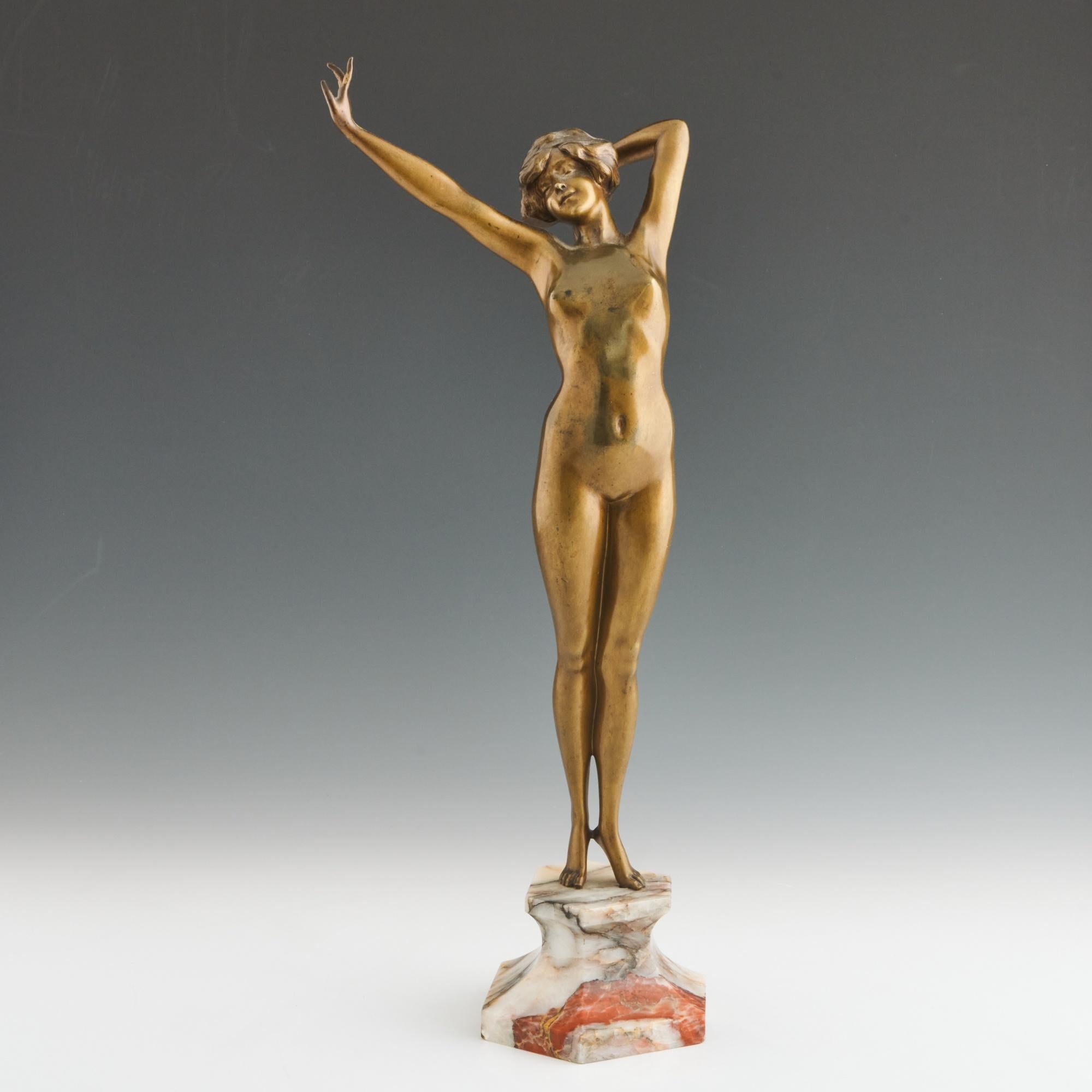 'The Awakening' An Art Deco bronze sculpture by Paul Philippe ( 1870-1930). A nude lady stretching out her arms, emerging from a slumber. Set over a marble base. Signed P Philippe to base. 

Dimensions: H 45cm W 17cm D 11cm

Origin: