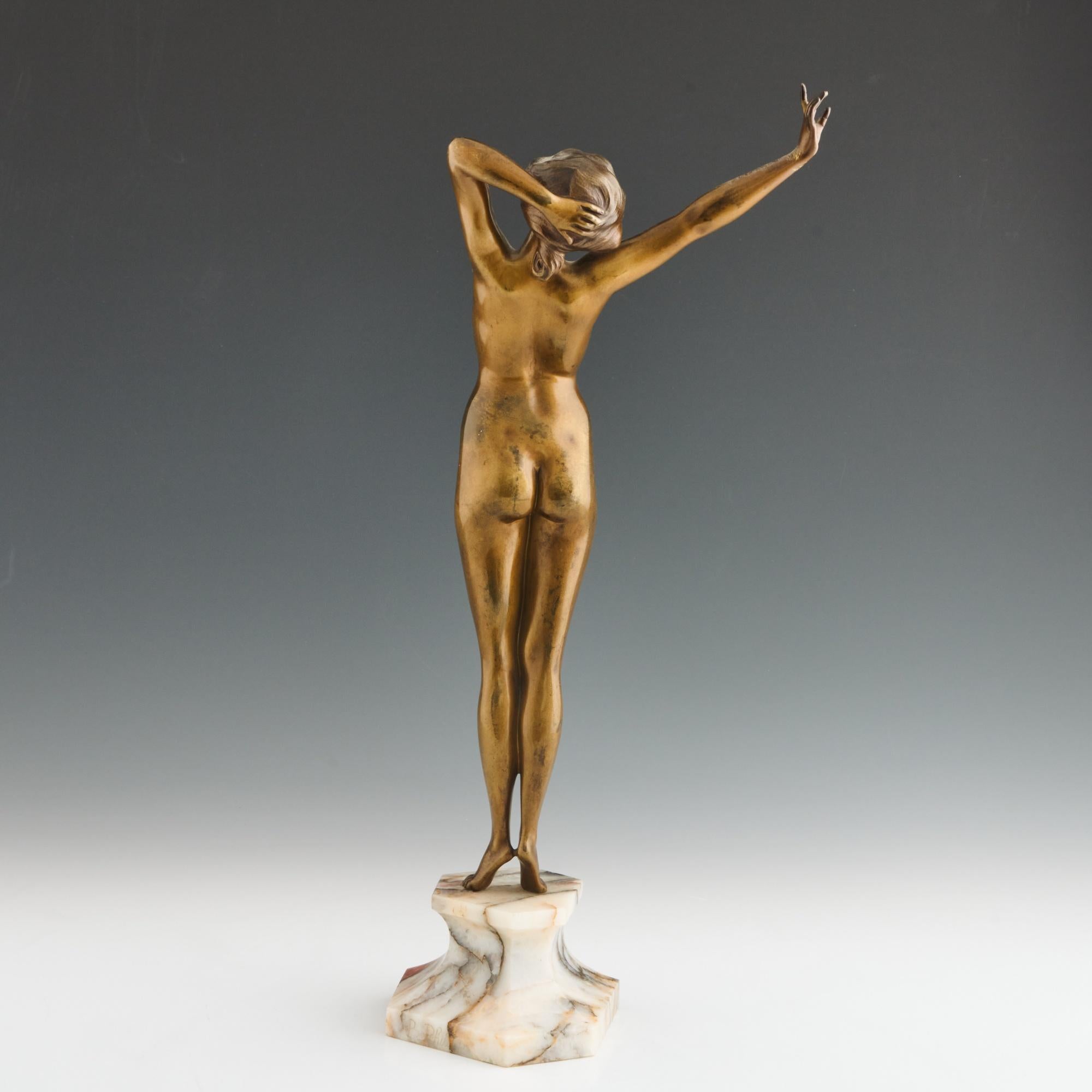 Early 20th Century 'The Awakening' Art Deco Bronze Sculpture by Paul Philippe, Signed