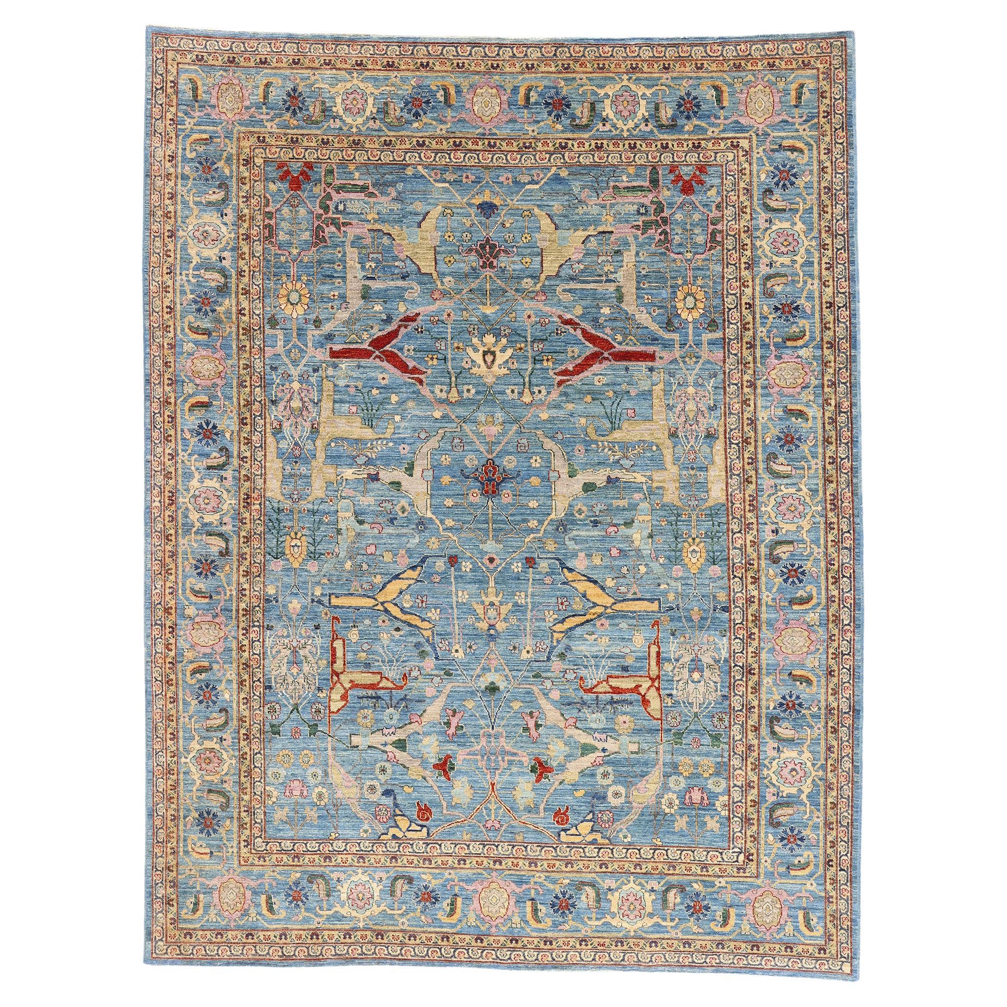 The Azure Citadel: A Vintage Pakistani Bijar of Modern Regal Elegance For Sale