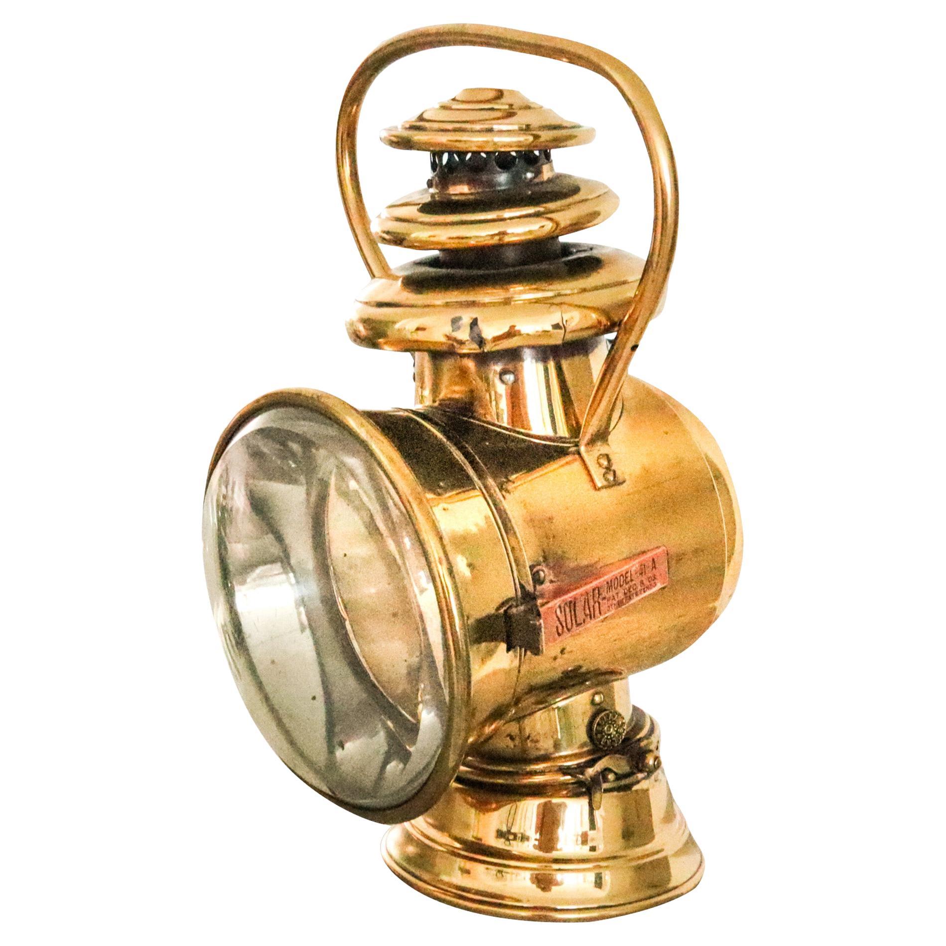 The Badger Brass Mfg. Co. 1903 Solar Kerosene Automobile Lamp In Polished Brass For Sale