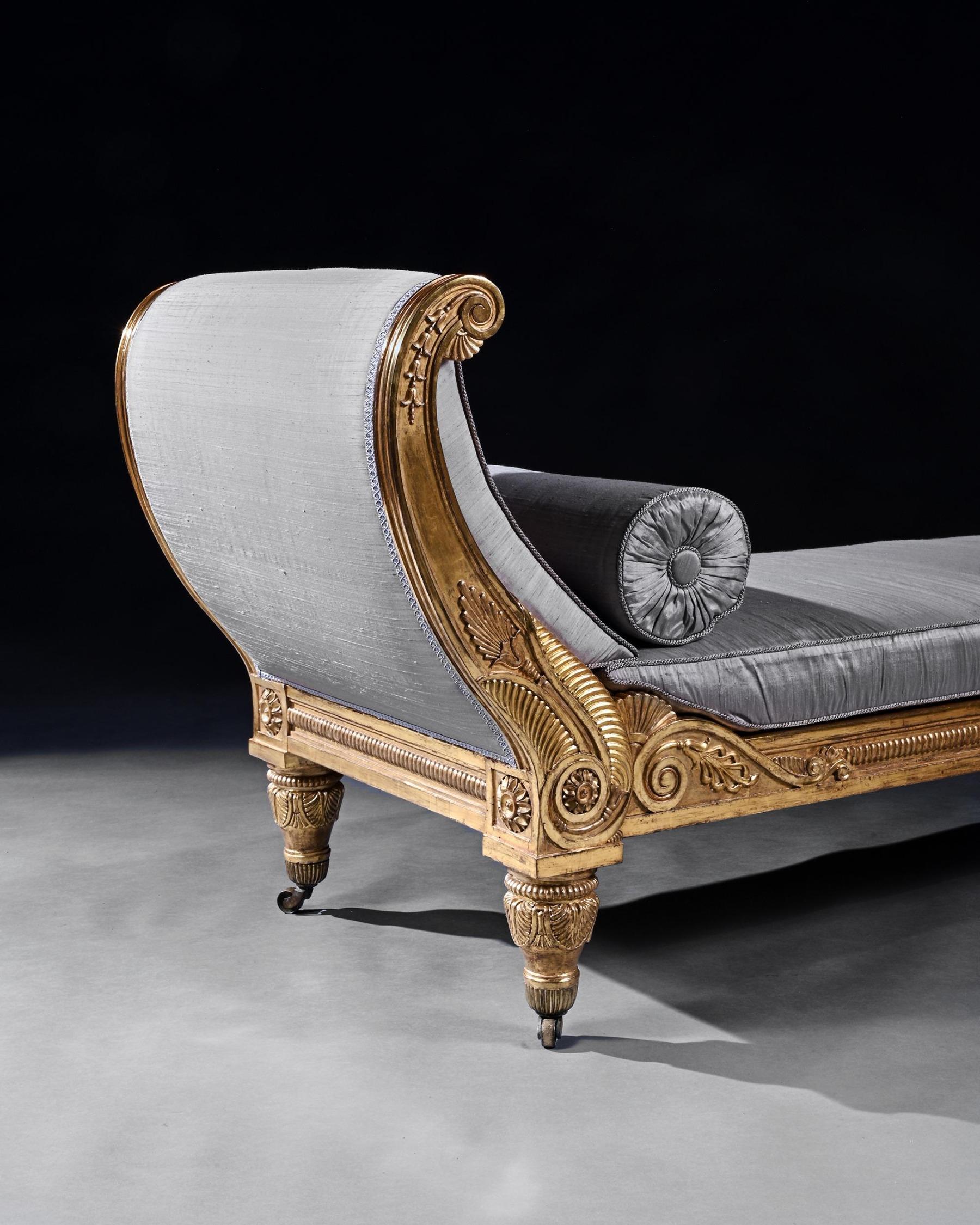 English Morel and Hughes Regency Carved Giltwood Daybed Likely Made for Badminton House 