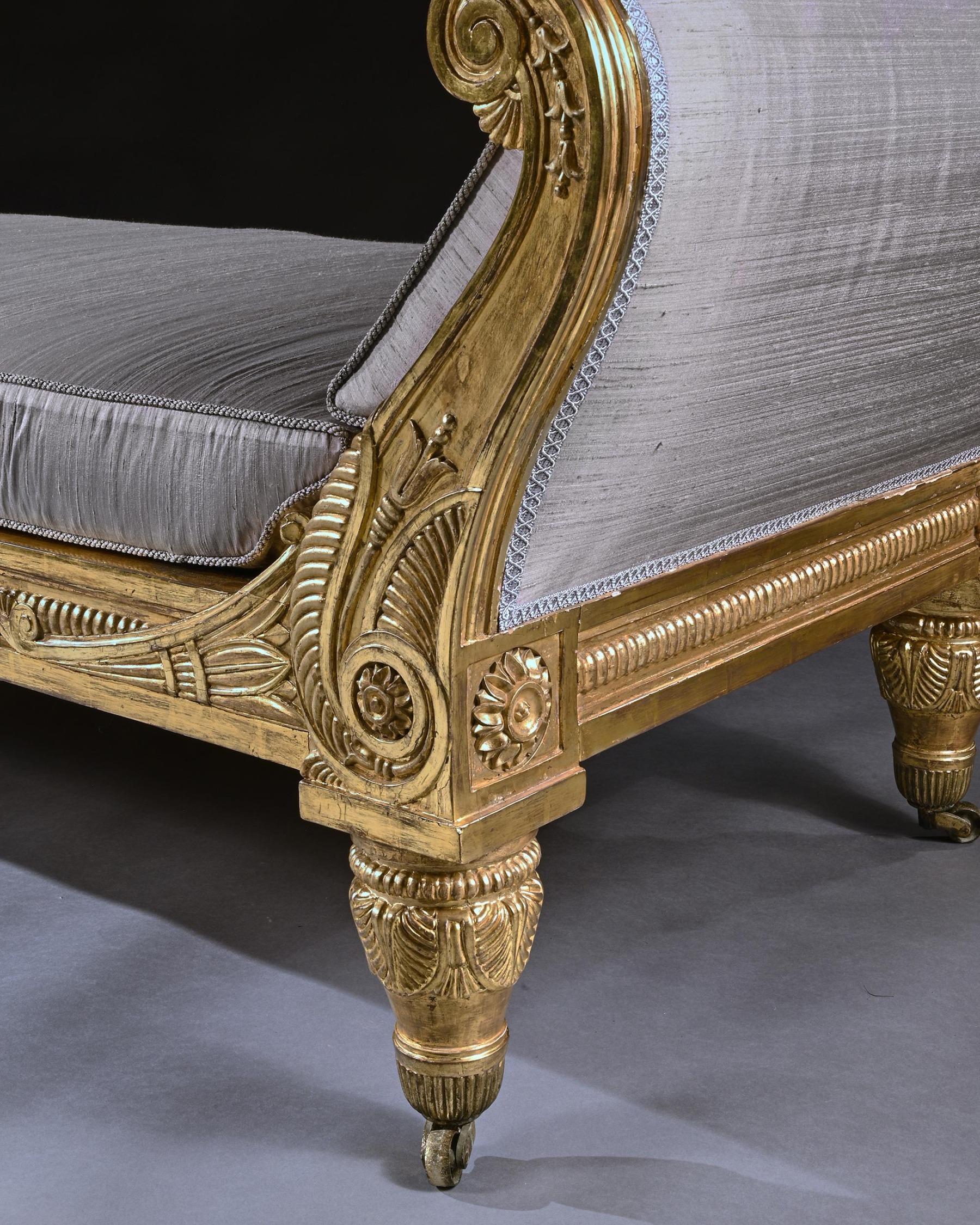 Early 19th Century Morel and Hughes Regency Carved Giltwood Daybed Likely Made for Badminton House 