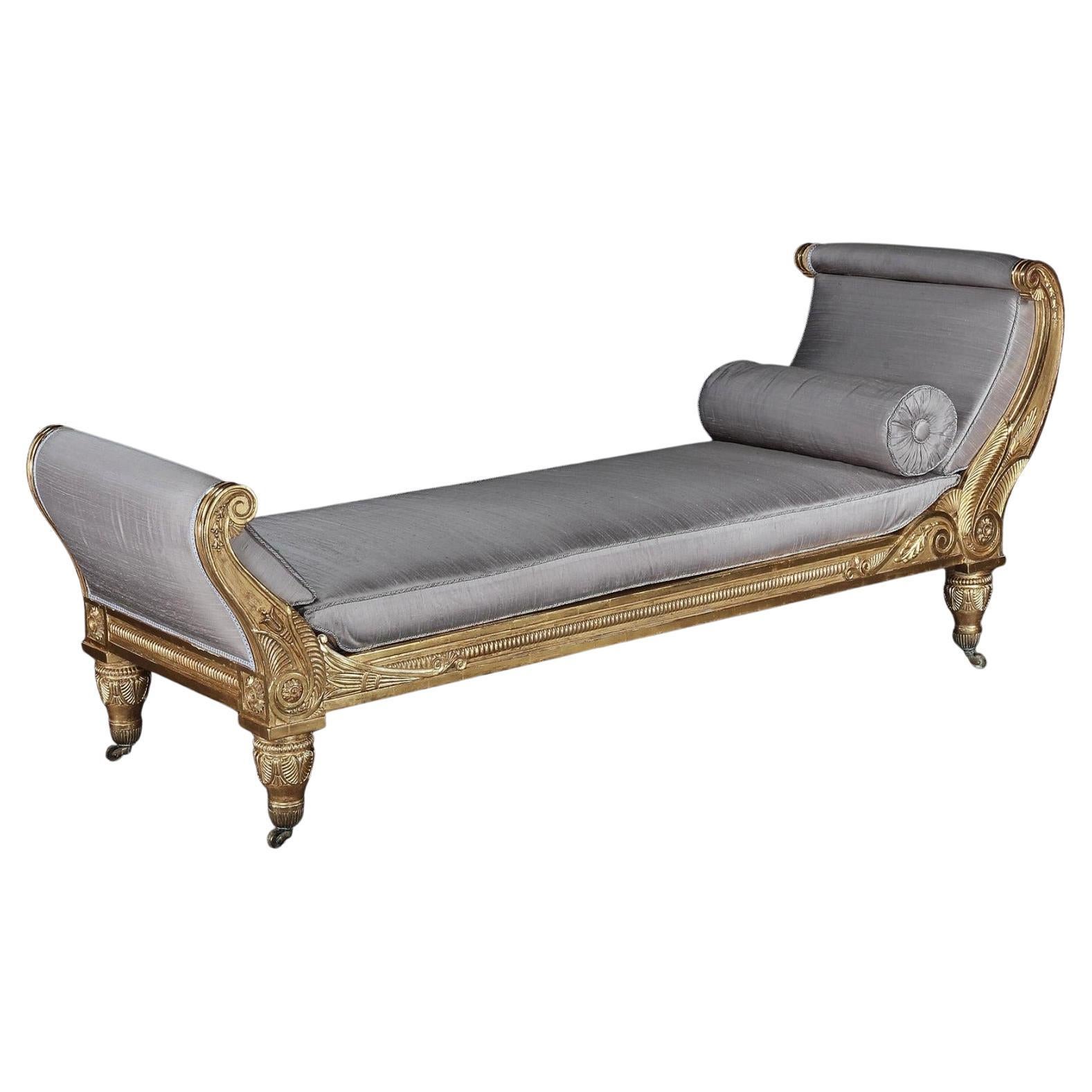 Morel and Hughes Regency Carved Giltwood Daybed Likely Made for Badminton House 