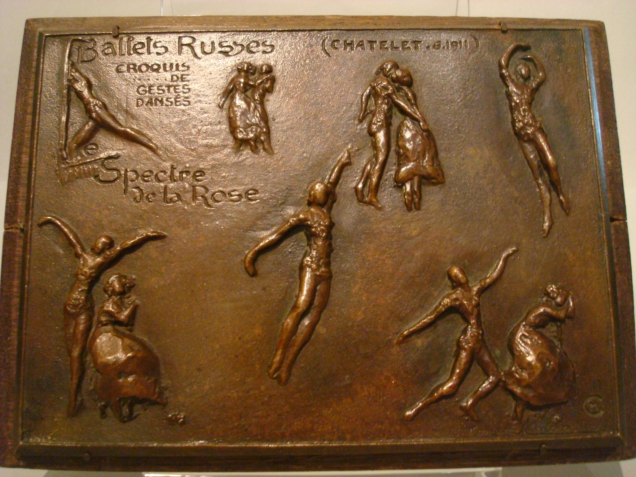 French Ballet Russian Dansers Bronze Relief Plaque by Maurice Charpentier-Mio