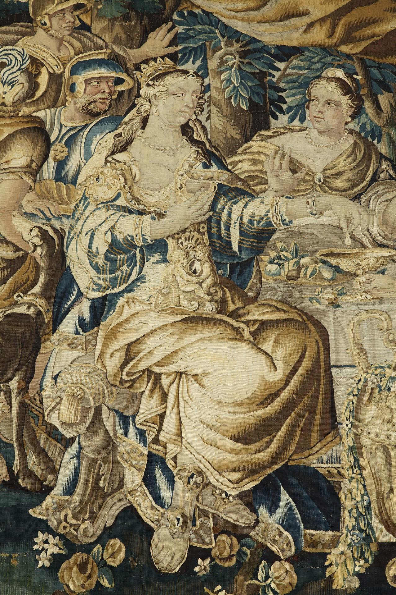 Bedeutender Wandteppich mit der Darstellung des Festmahls der Kleopatra, aus der Serie 
