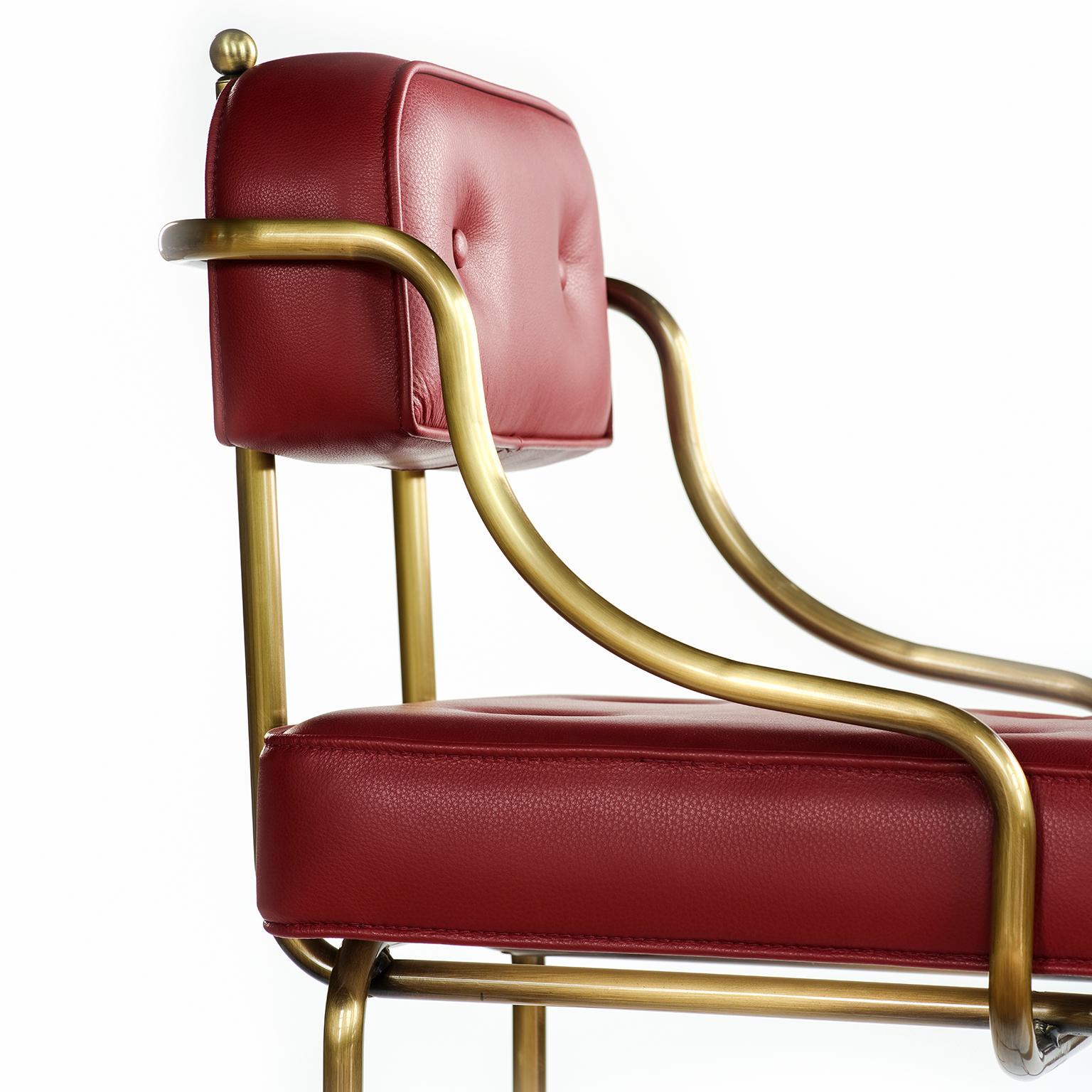 tabouret de bar en cuir capitonné et cadre bronzé du 21e siècle:: la chaise de bar en vente 4