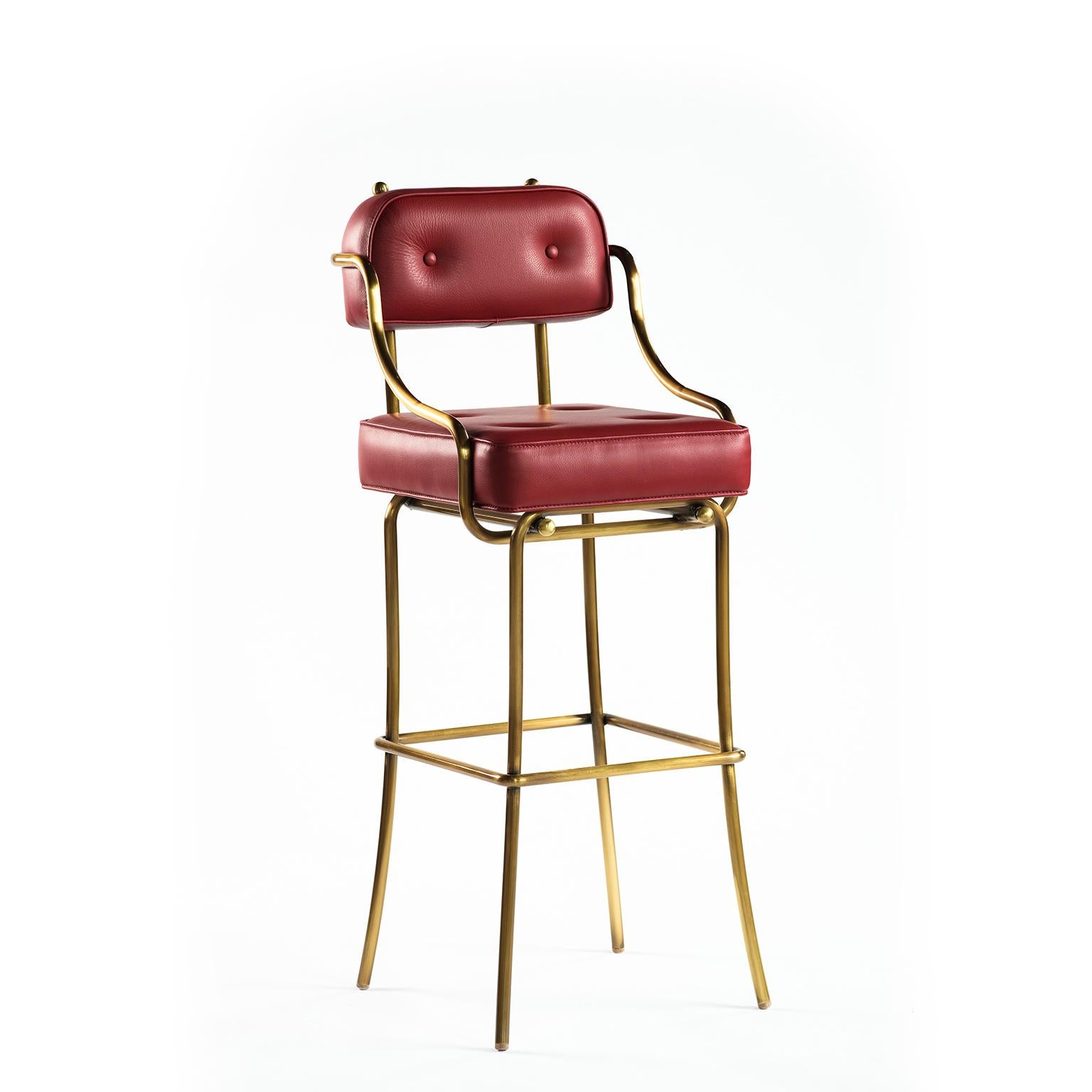 tabouret de bar en cuir capitonné et cadre bronzé du 21e siècle:: la chaise de bar en vente 1