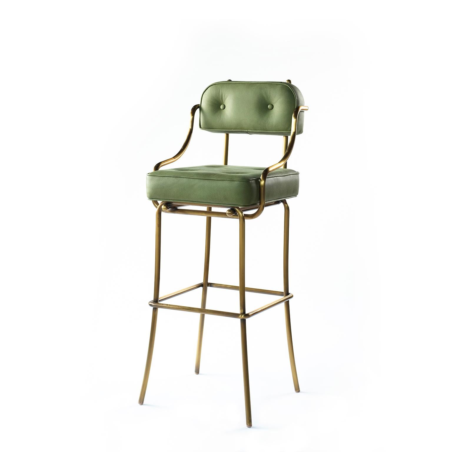 tabouret de bar en cuir capitonné et cadre bronzé du 21e siècle:: la chaise de bar en vente 2