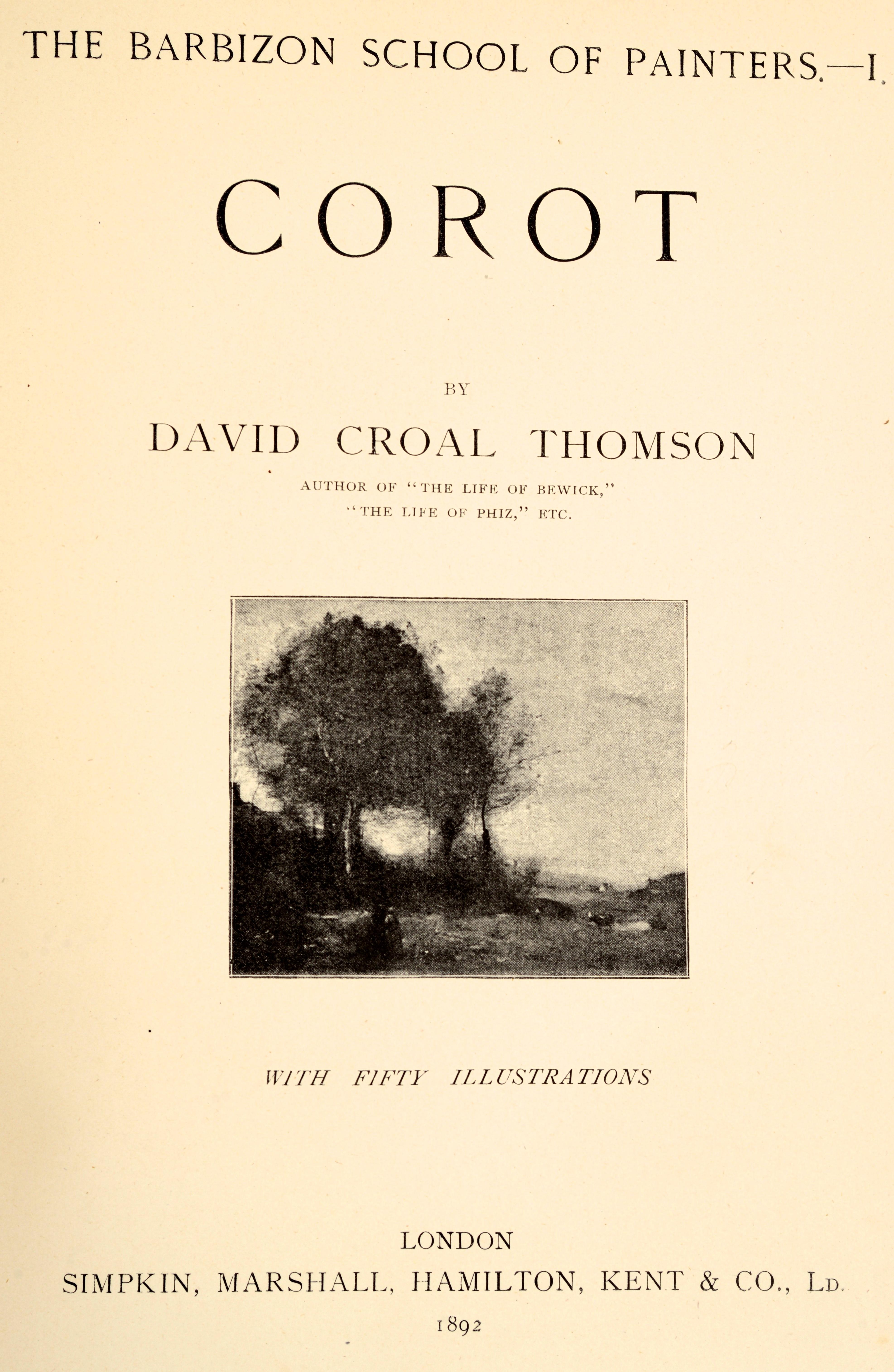 École de peintres de Barbizon : Corot de David Thomson, plaque de livre Thos. Barratt Bon état - En vente à valatie, NY