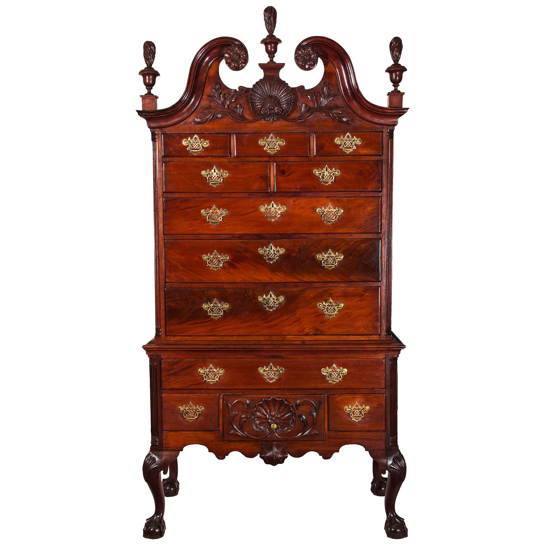 The Baron Steigel Chippendale Carved Mahogany Highboy, Philadelphia, circa 1755 For Sale