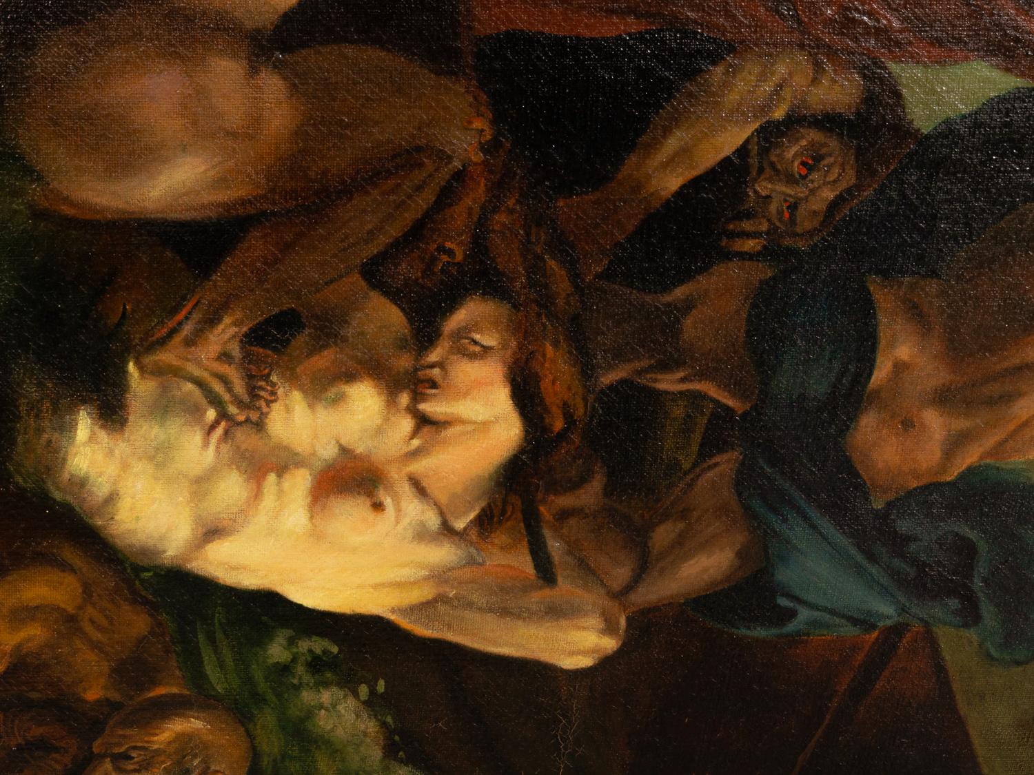 Francese La Barcaccia di Dante Pittura ad olio dopo Eugéne Delacroix in vendita