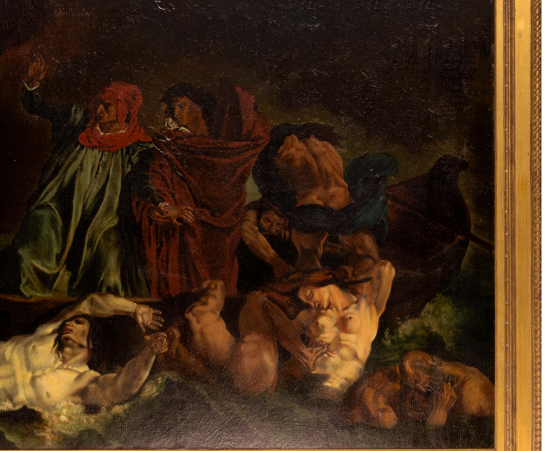 XX secolo La Barcaccia di Dante Pittura ad olio dopo Eugéne Delacroix in vendita