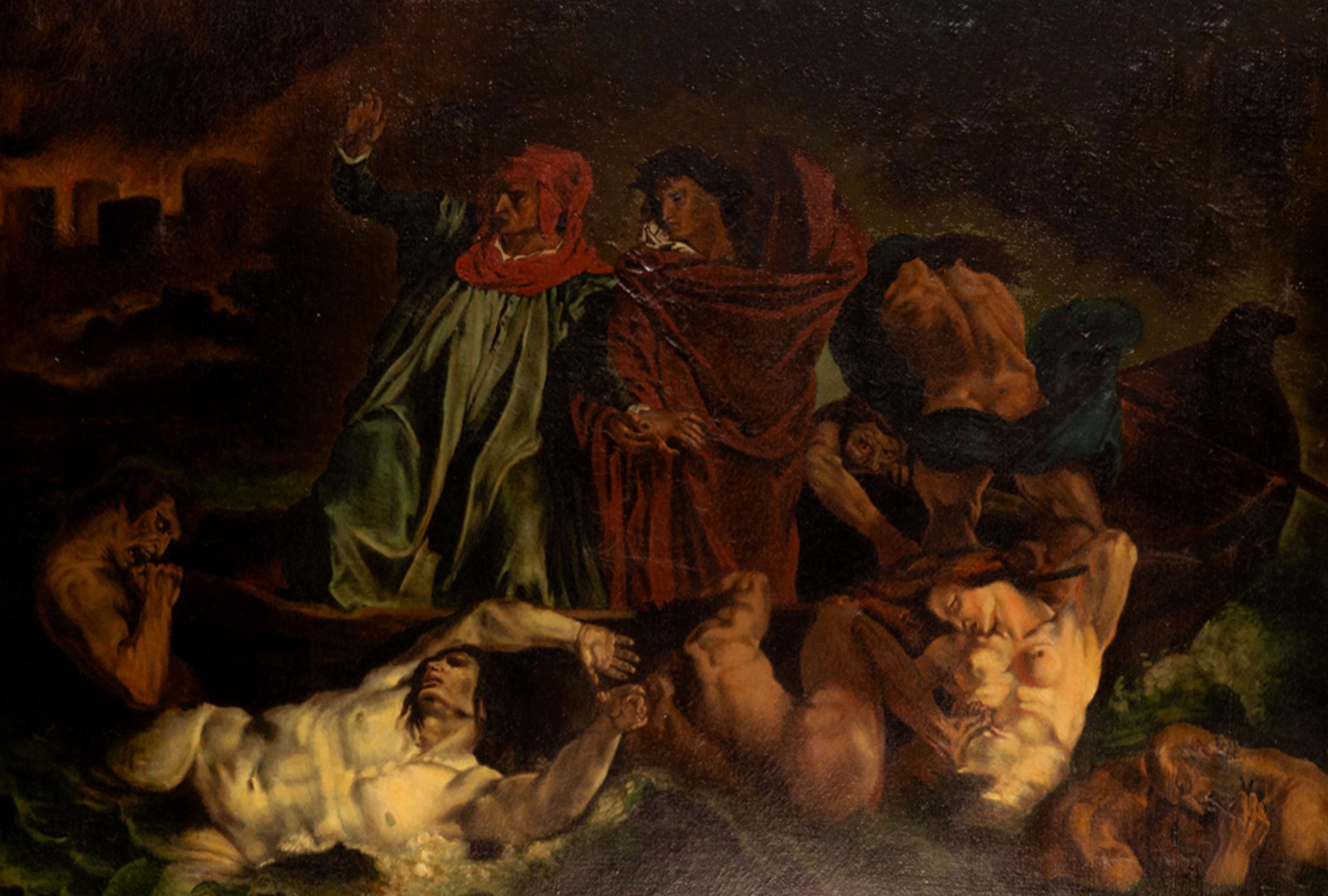 Tela La Barcaccia di Dante Pittura ad olio dopo Eugéne Delacroix in vendita