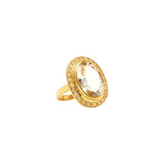 Yellow Aquamarine & Diamond 18 Karat Gold  Ring