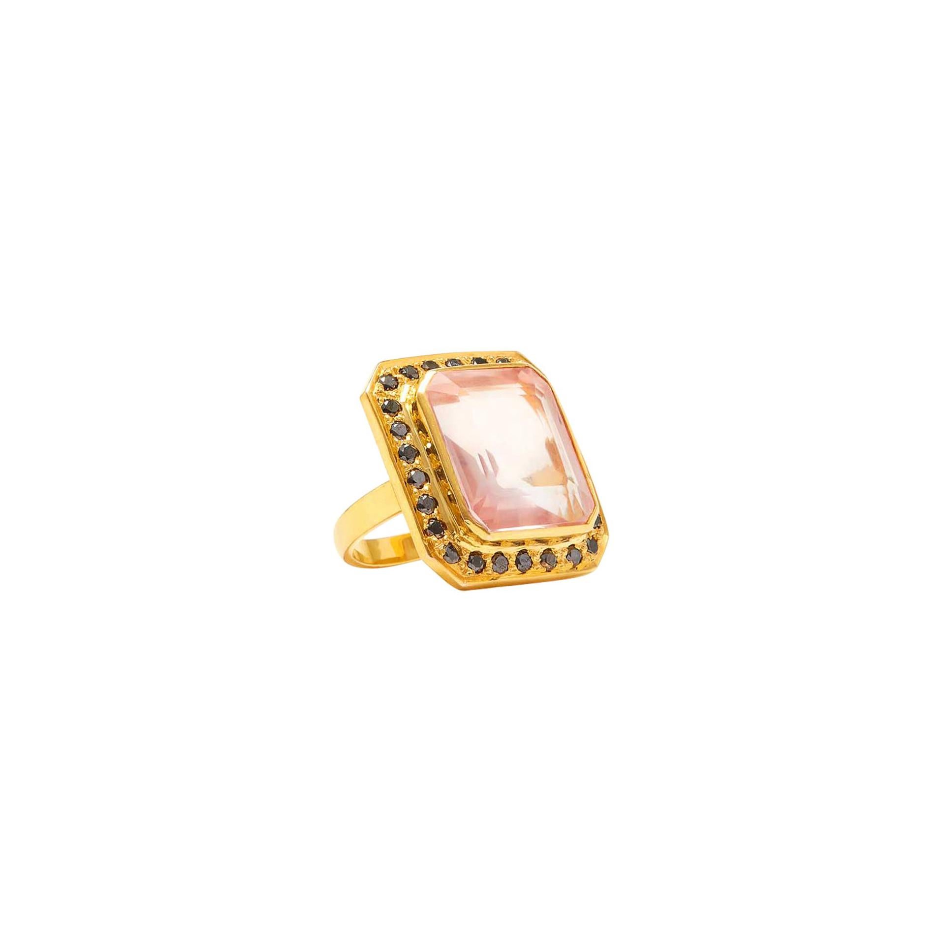 Rose Quartz Black Diamond Black Diamond 18 Karat Gold Ring For Sale