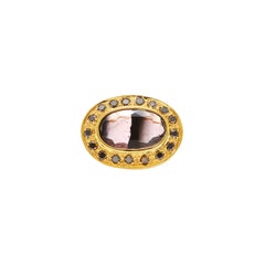 Mauve Black Stripe Tourmaline  Diamond 18 Karat Pinky Ring