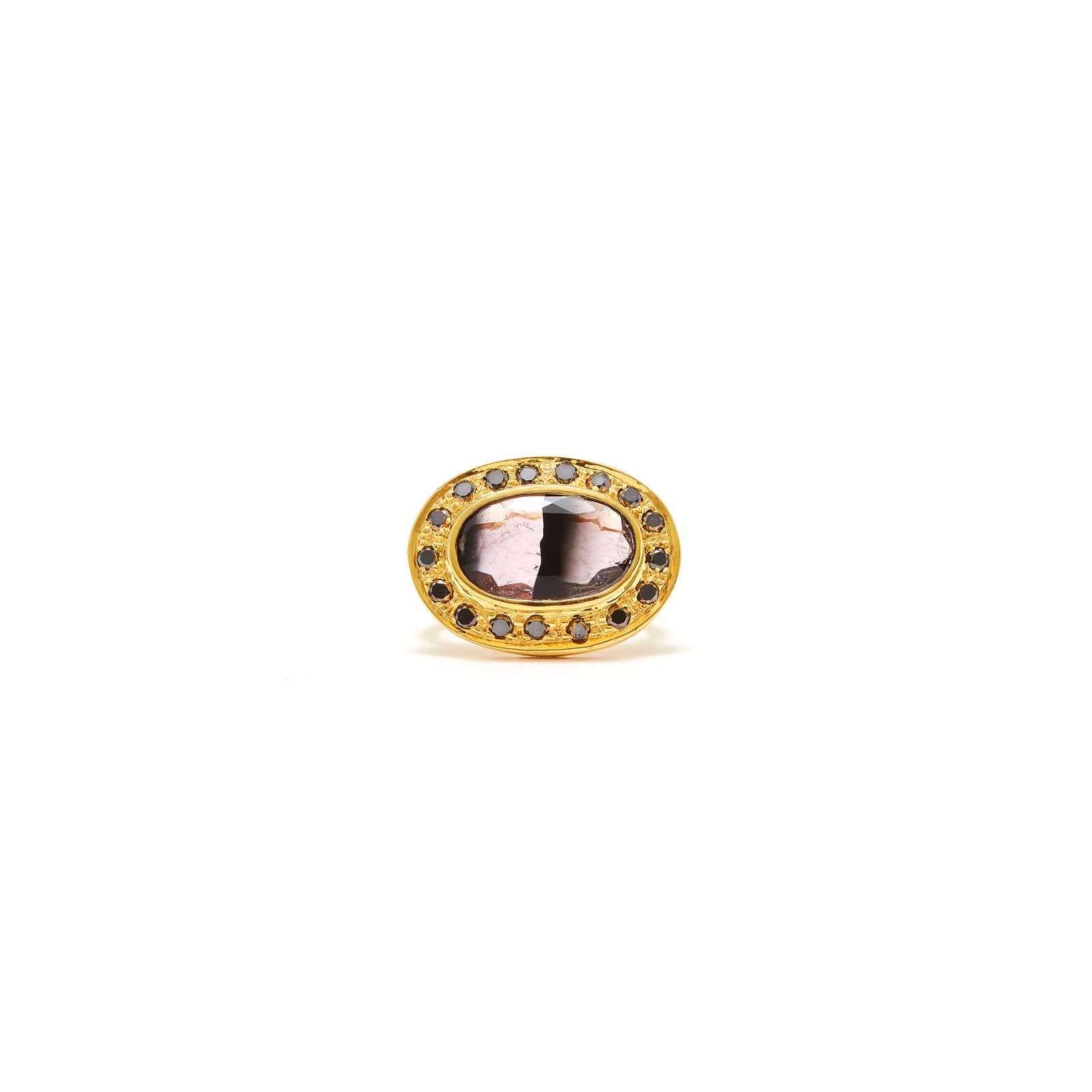 Mauve Black Stripe Tourmaline  Diamond 18 Karat Pinky Ring In New Condition In Los Angeles, CA