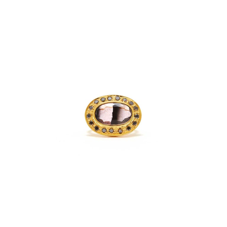 Mauve Black Stripe Tourmaline Diamond 18 Karat Pinky Ring For Sale at ...