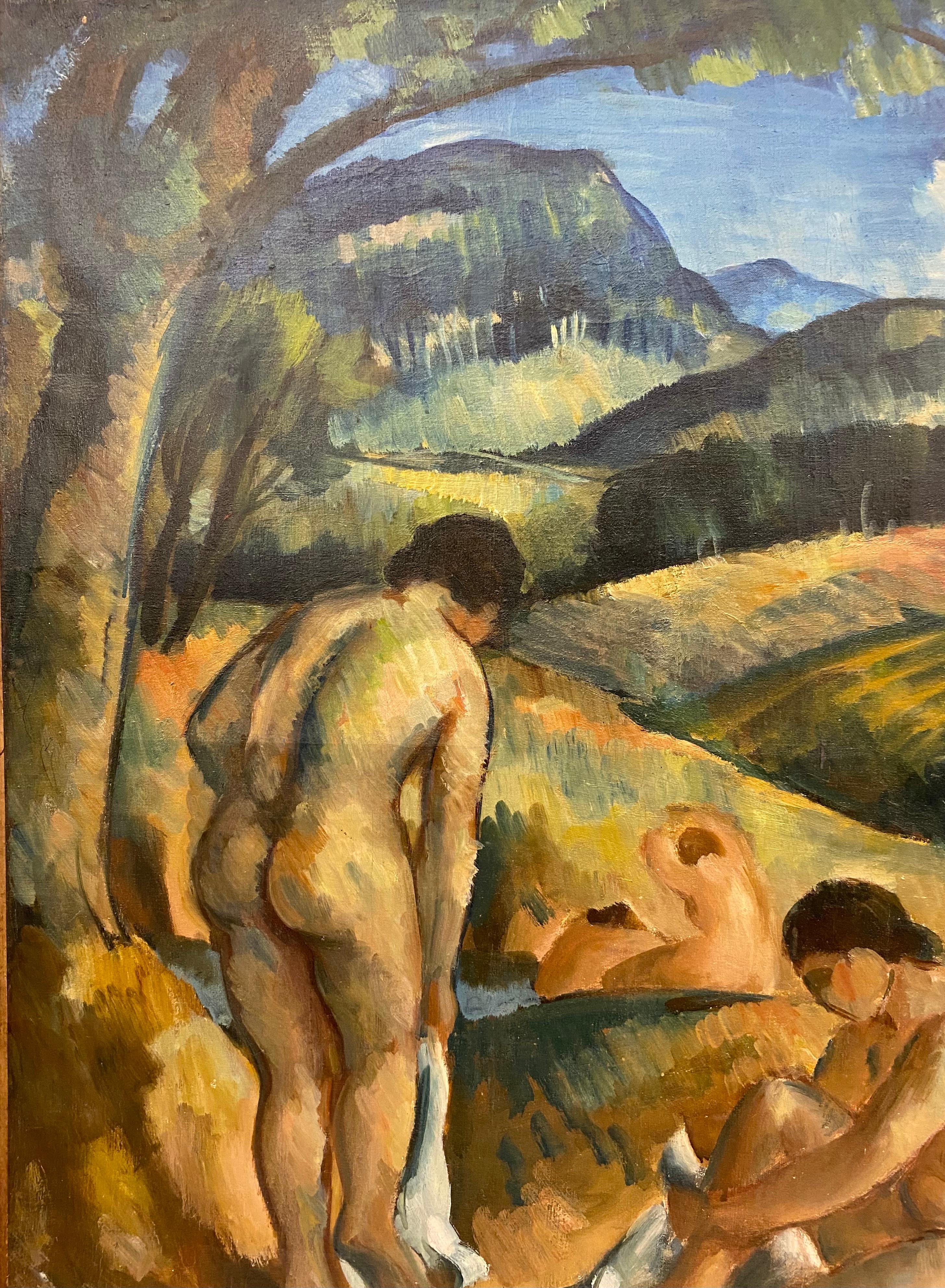 The Bathers Painting in the Manner of Paul Cezanne In Good Condition For Sale In Miami, FL