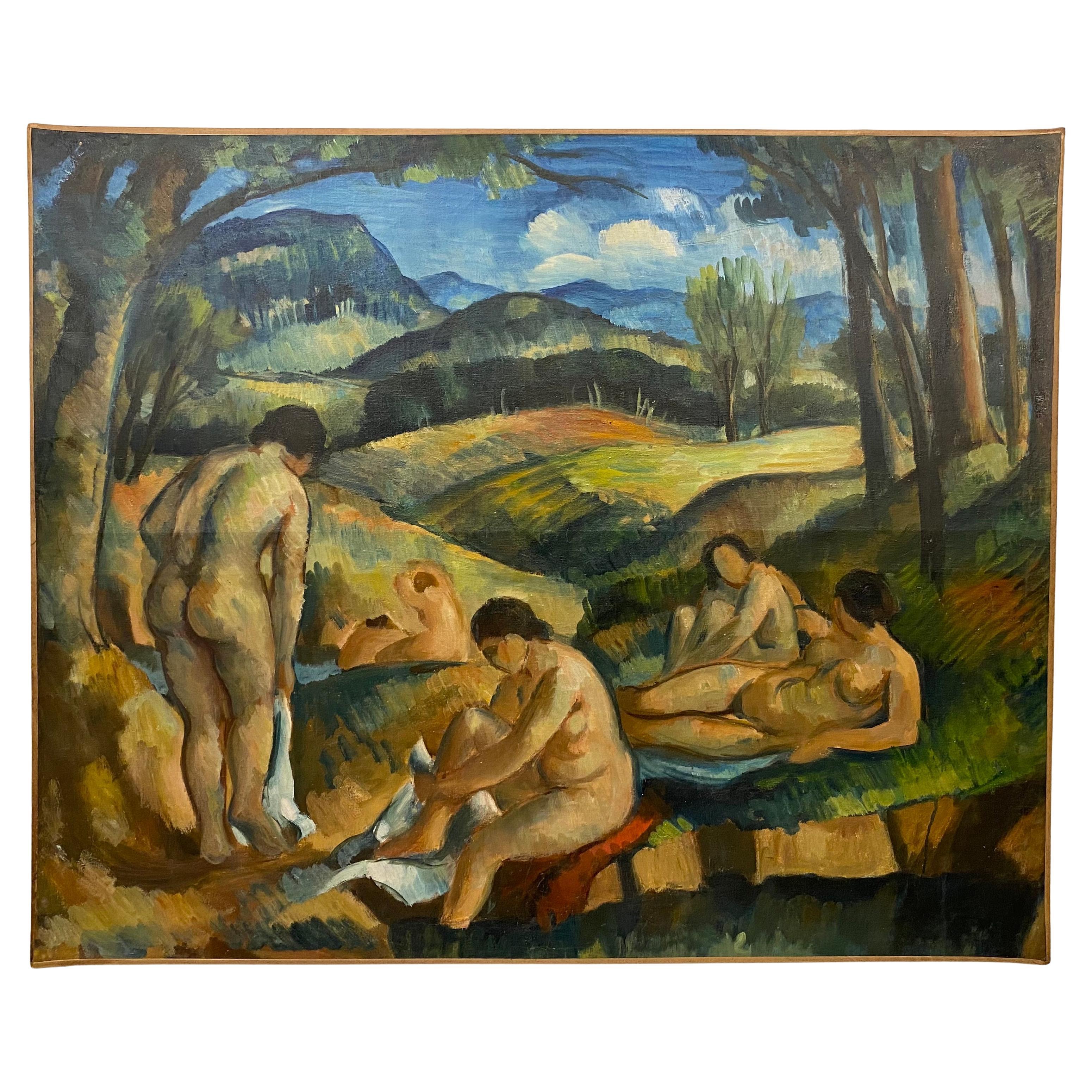 The Bathers Painting in the Manner of Paul Cezanne For Sale