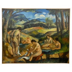 Vintage The Bathers or Les Grandes Baigneuses Painting in the Manner of Paul Cezanne