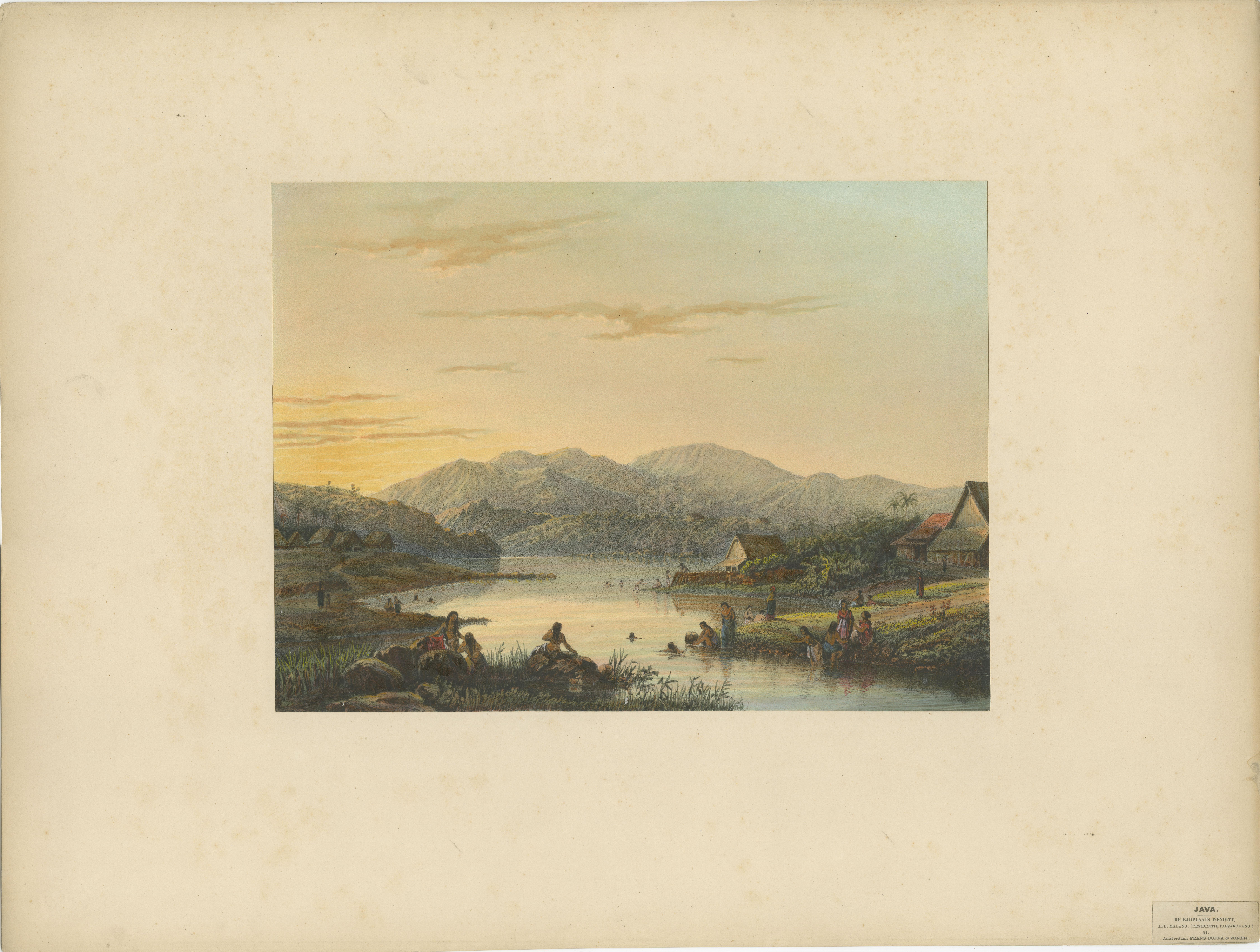 The Bathing Place of Wendit, East Java – Tranquil Java Lithograph, Published 1872

This serene and beautifully composed chromolithograph shows the celebrated bathing place of Wendit, located near Malang in East Java. It is plate number 21 from the