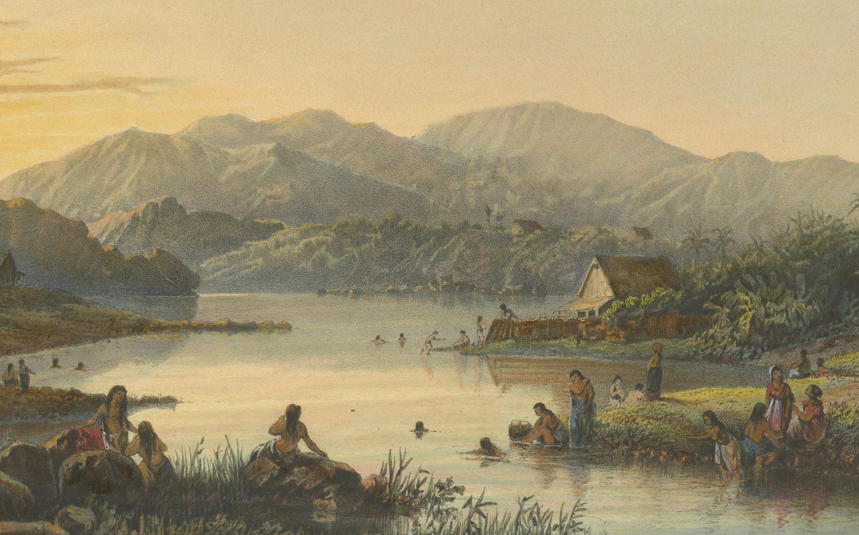 The Bathing Place of Wendit, East Java – Tranquil Java Lithograph, c.1872 In Good Condition For Sale In Langweer, NL