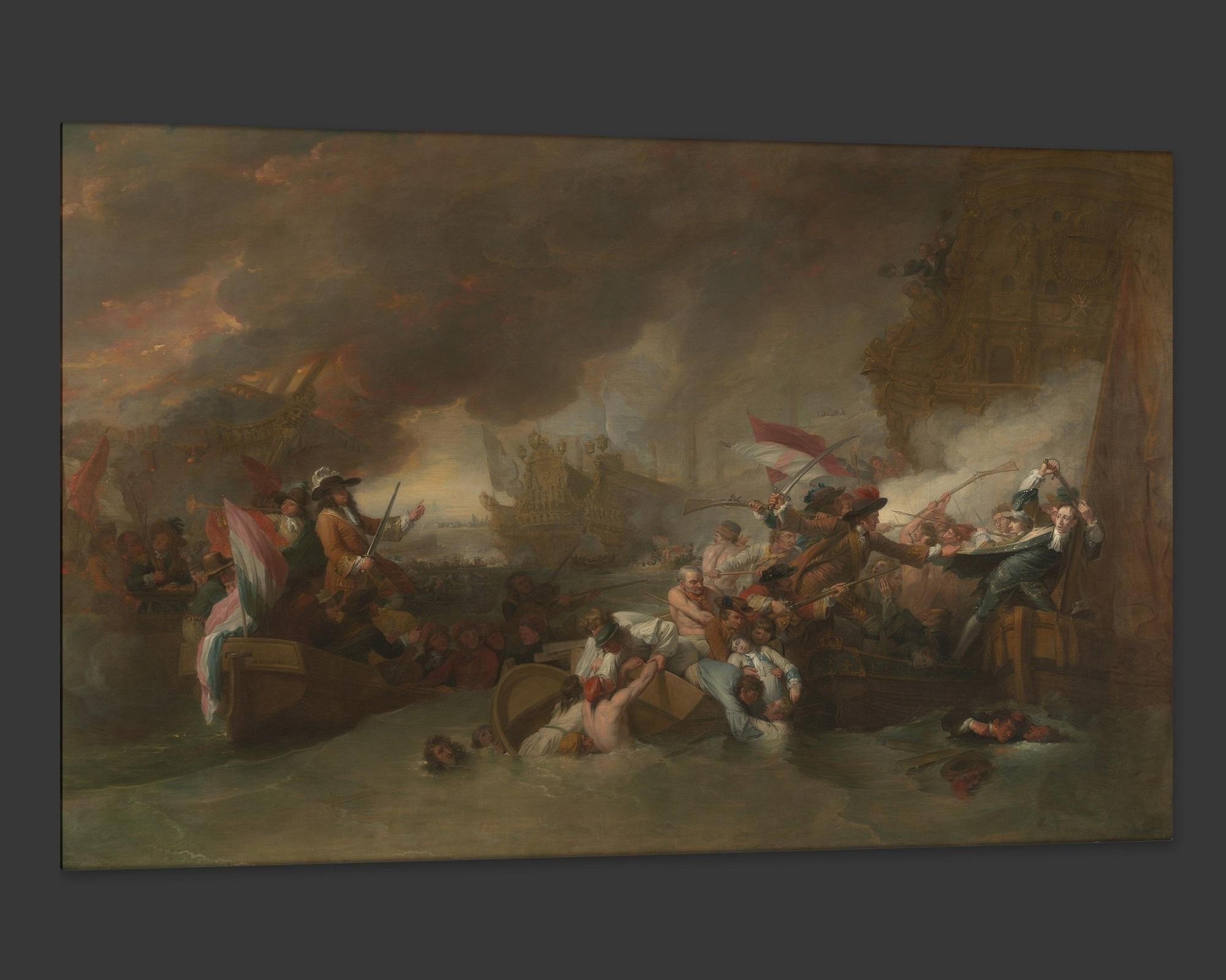 American The Battle of La Hogue, after Neoclassical Oil Painting by Benjamin West For Sale