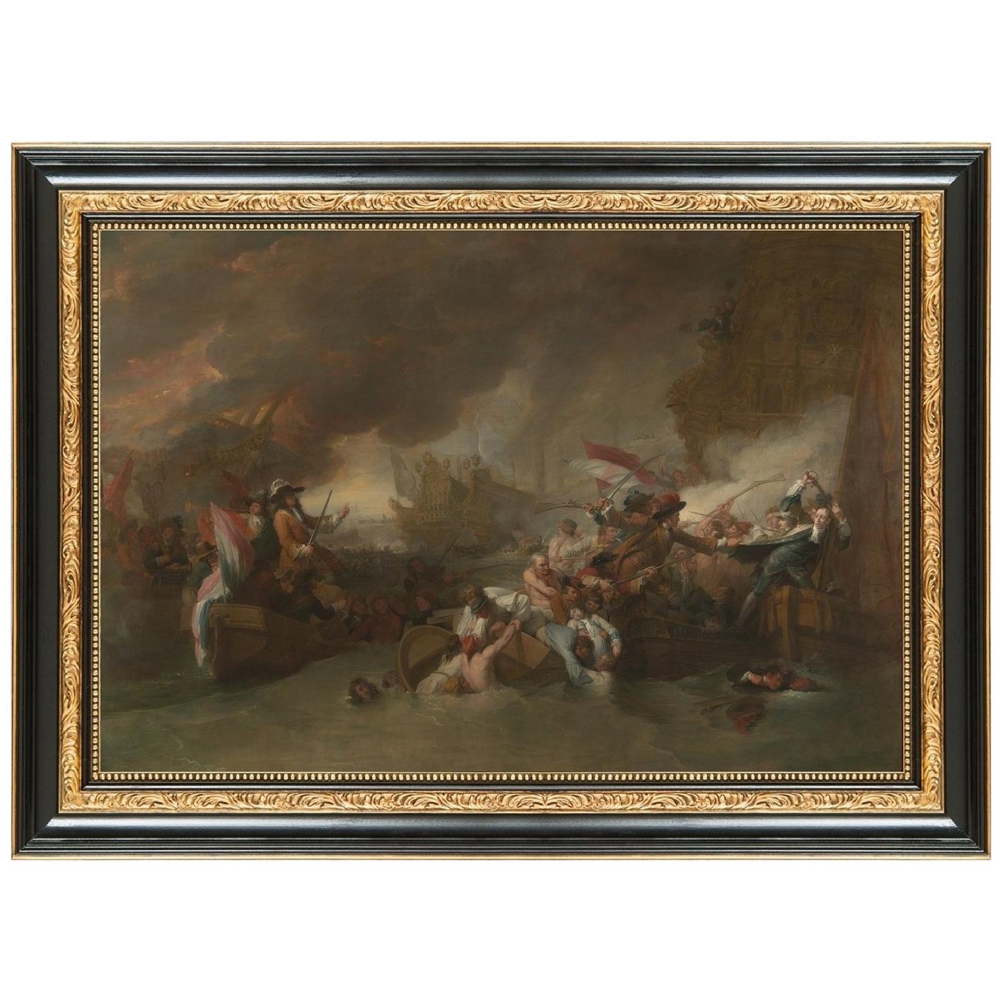 The Battle of La Hogue, after Neoclassical Oil Painting by Benjamin West For Sale