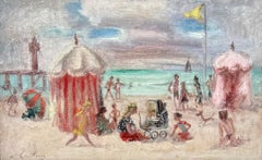 "La playa, Trouville" Pintura al óleo de Andre Hambourg